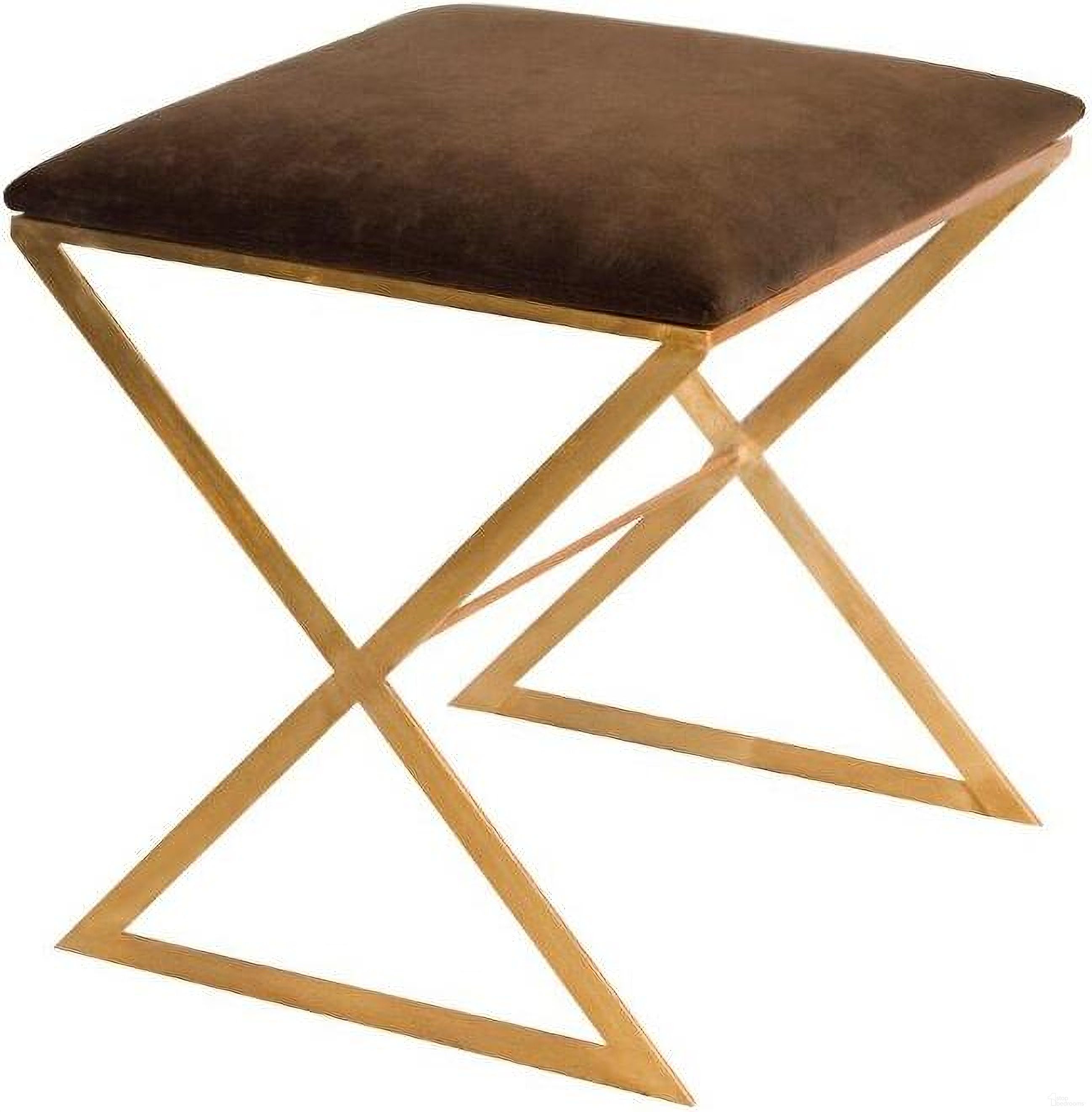 X-Side-Gu Brown Velvet And Gold X Side Stool