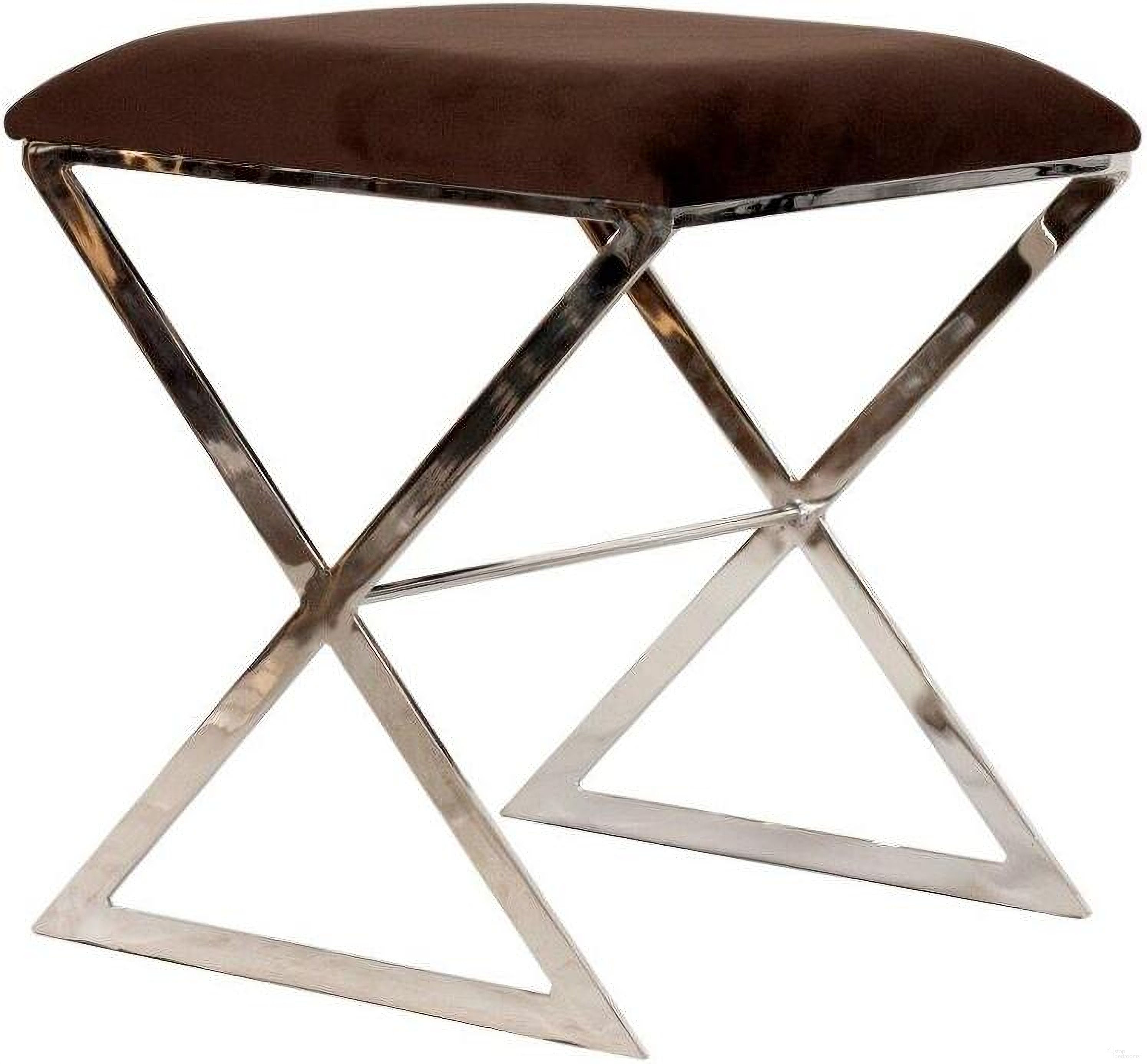 X-Side-Nu Brown Velvet And Nickel X Side Stool