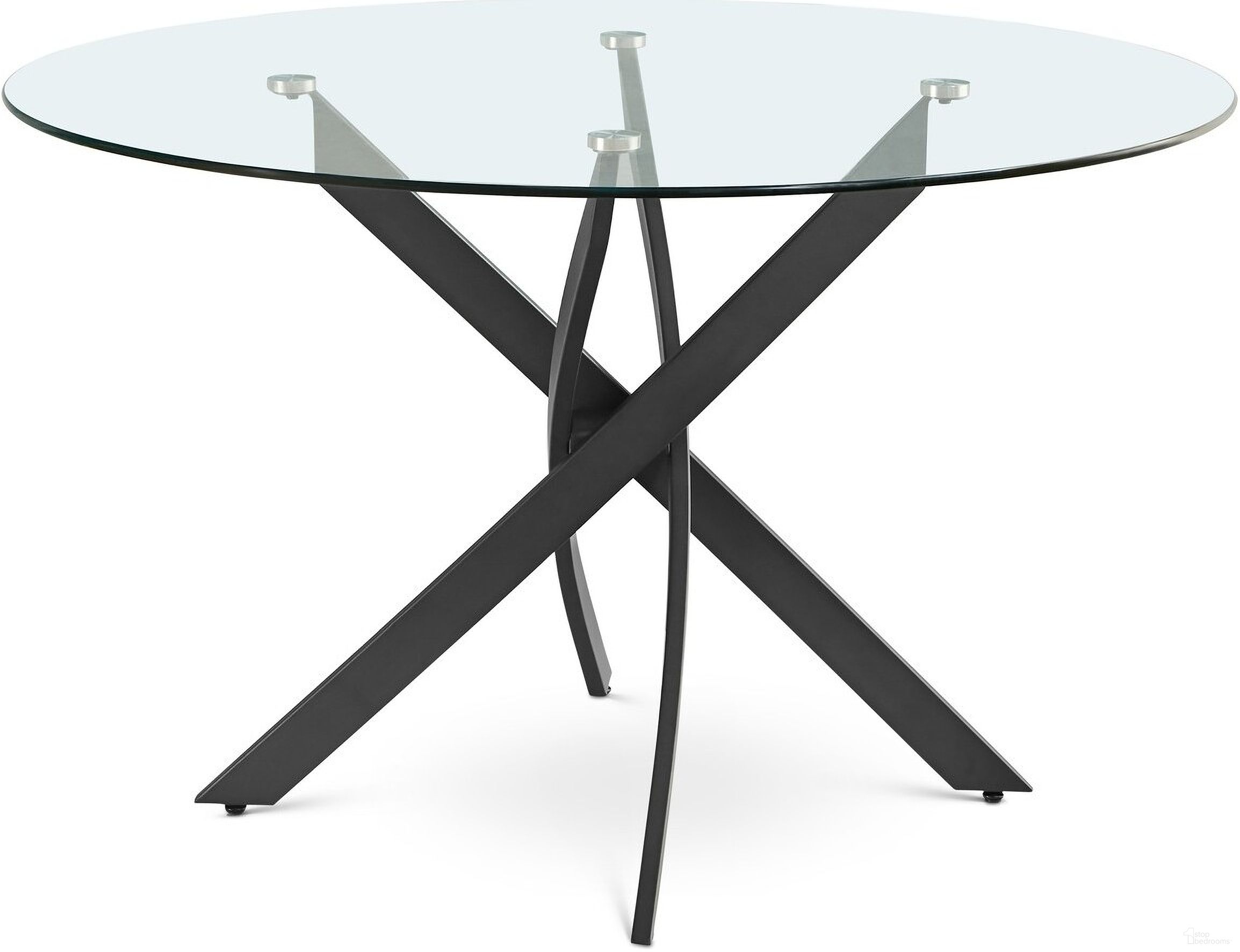 The appearance of Xander Round Dining Table In Matte Black designed by Meridian in the modern / contemporary interior design. This matte black piece of furniture  was selected by 1StopBedrooms from Xander Collection to add a touch of cosiness and style into your home. Sku: 986-T Box 1/2 (Glass Top);986-T Box 2/2 (Base). Table Base Style: Legs. Table Top Shape: Round. Material: Iron. Size: 48".