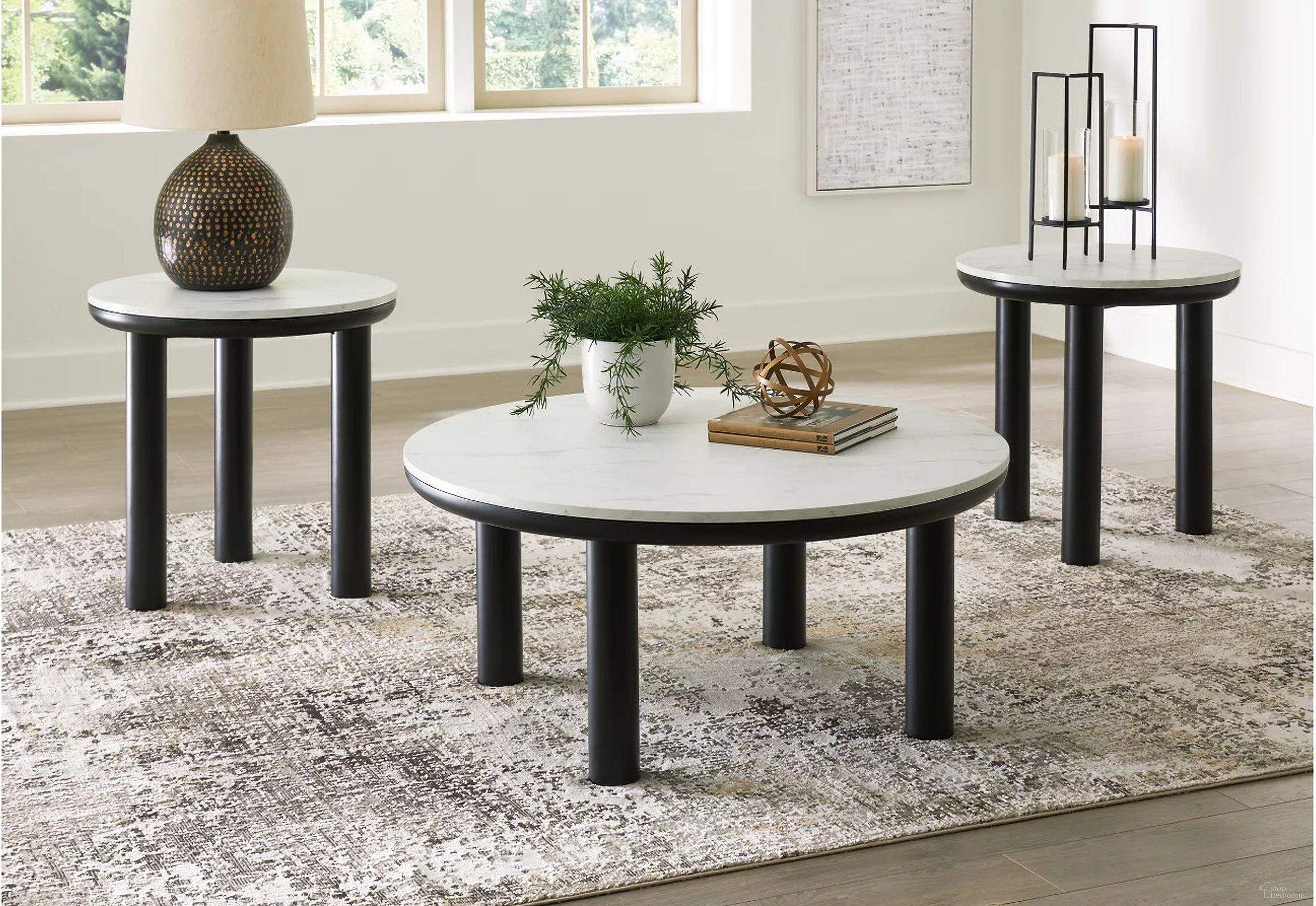 The appearance of Xandrum Table Set of 3 In Black and White designed by Signature Design by Ashley in the transitional interior design. This black/white piece of furniture  was selected by 1StopBedrooms from Xandrum Collection to add a touch of cosiness and style into your home. Sku: T159-13. Material: Marble.