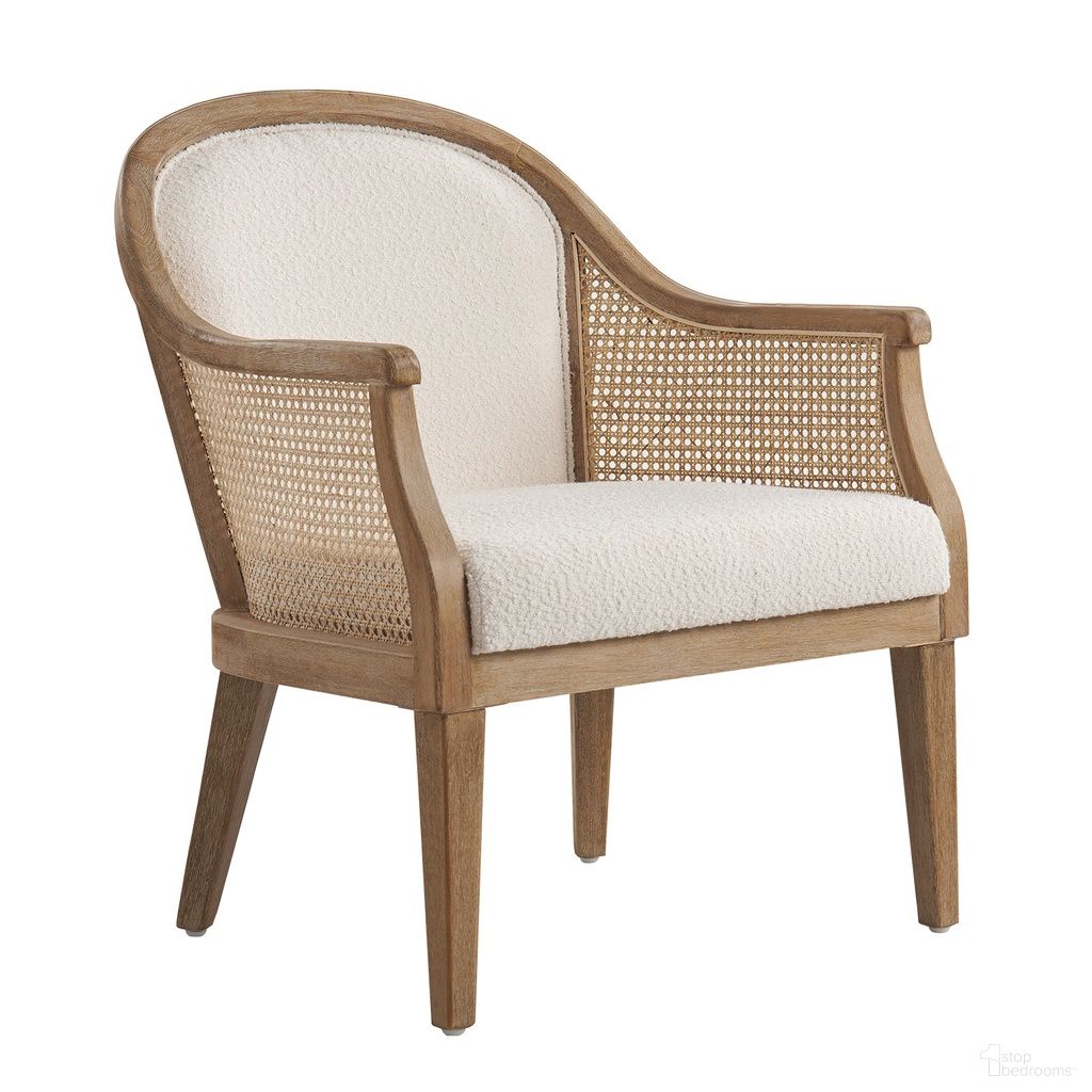 Xaver Farmhouse Rattan Solid Wood Armchair In Ivory