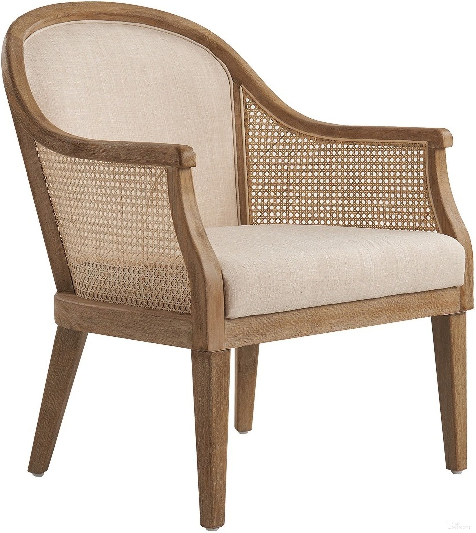 Xaver Farmhouse Rattan Solid Wood Armchair In Linen