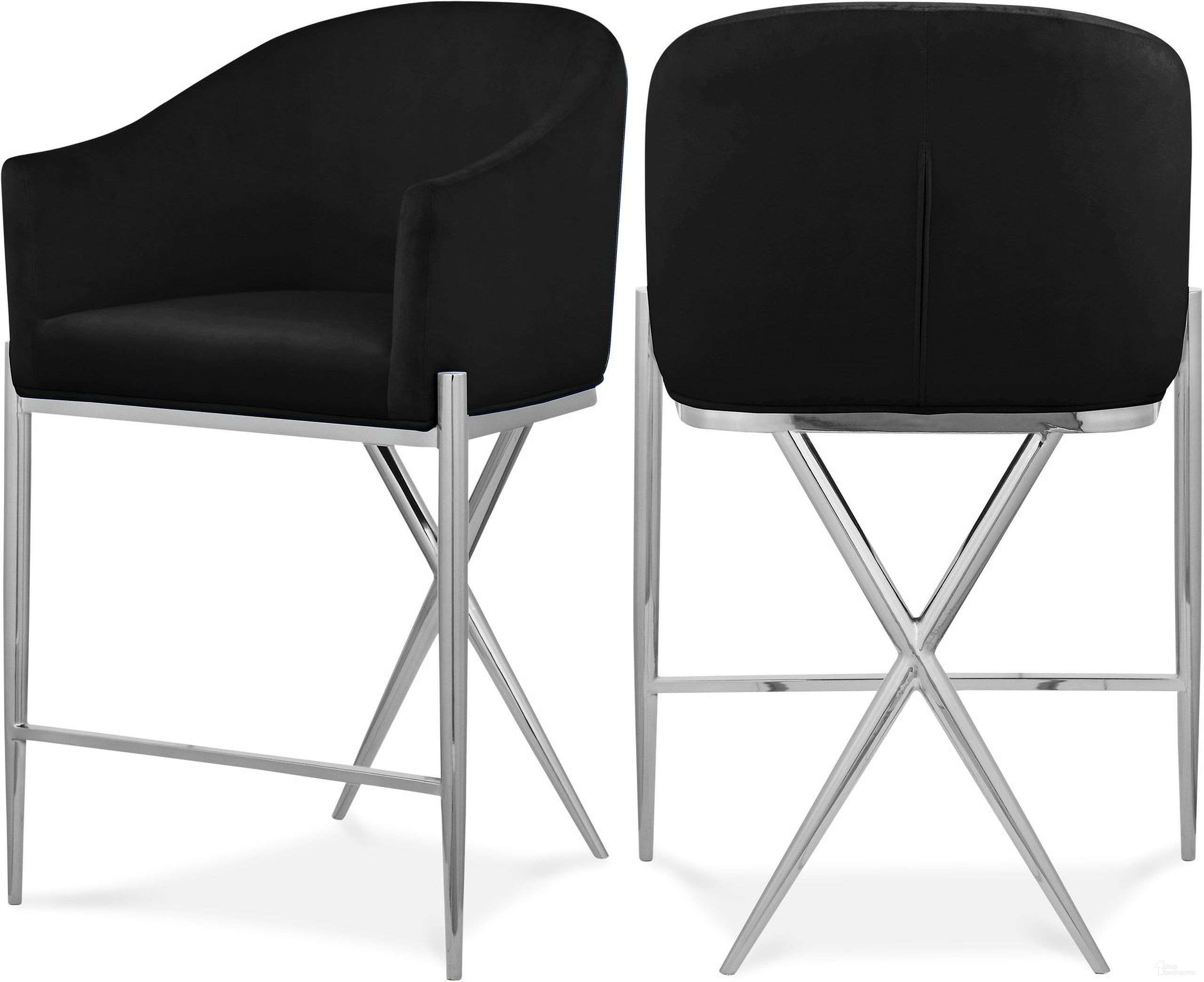 The appearance of Xavier Velvet Counter Stool In Black/Chrome designed by Meridian in the modern / contemporary interior design. This black piece of furniture was selected by 1StopBedrooms from Xavier Collection to add a touch of cosiness and style into your home. Sku: 866Black-C. Material: Velvet.