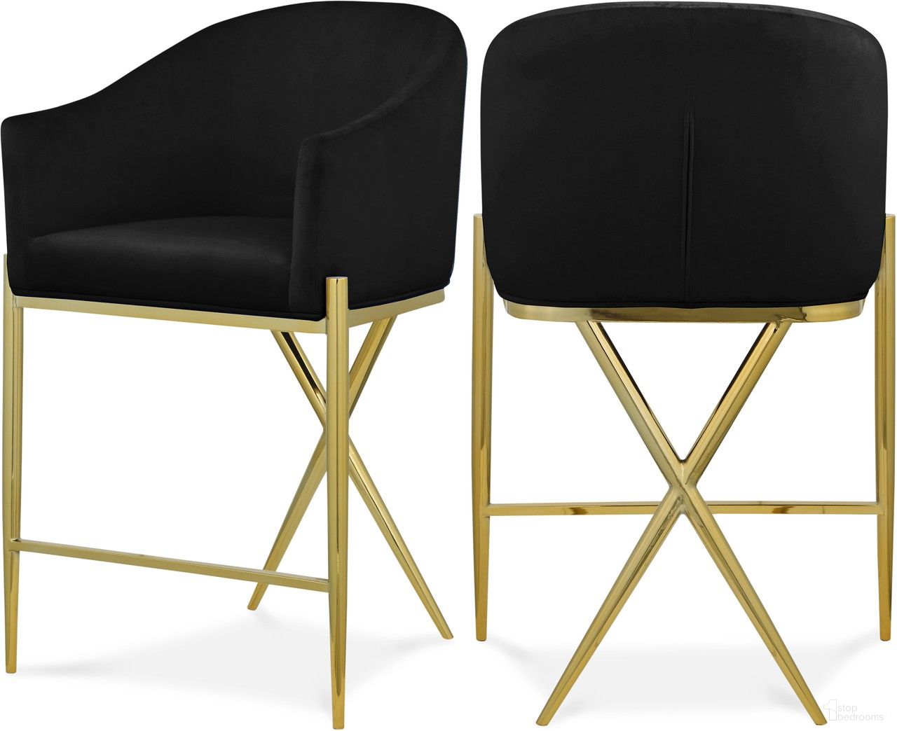 The appearance of Xavier Velvet Counter Stool In Black/Gold designed by Meridian in the modern / contemporary interior design. This black piece of furniture was selected by 1StopBedrooms from Xavier Collection to add a touch of cosiness and style into your home. Sku: 867Black-C. Material: Velvet.