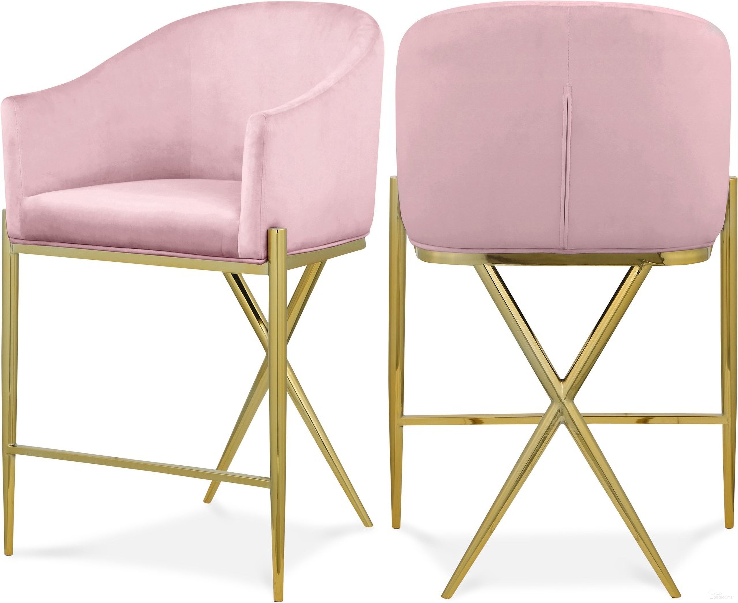 The appearance of Xavier Velvet Counter Stool In Pink designed by Meridian in the modern / contemporary interior design. This pink piece of furniture was selected by 1StopBedrooms from Xavier Collection to add a touch of cosiness and style into your home. Sku: 867Pink-C. Material: Velvet.