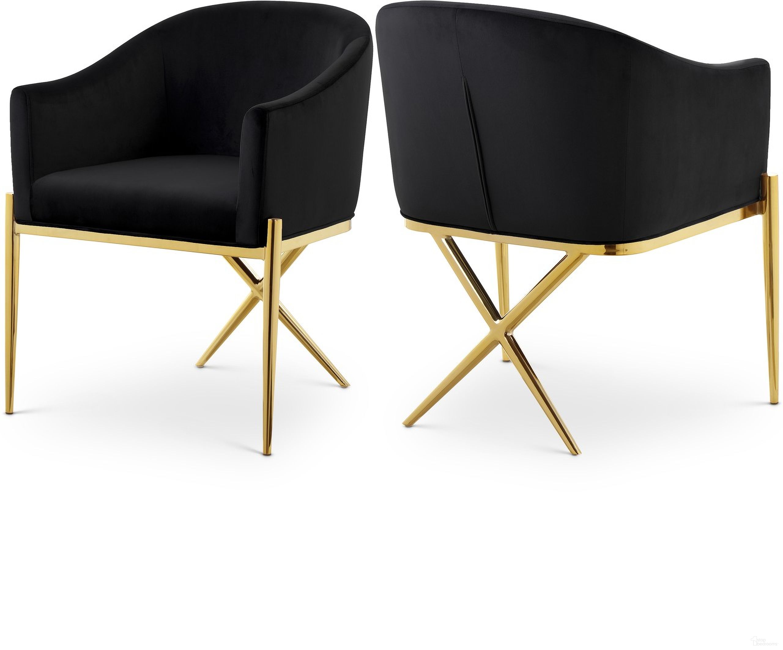 The appearance of Xavier Velvet Dining Chair In Black designed by Meridian in the modern / contemporary interior design. This black piece of furniture  was selected by 1StopBedrooms from Xavier Collection to add a touch of cosiness and style into your home. Sku: 763Black-C. Material: Velvet. Chair Type: Arm Chair.