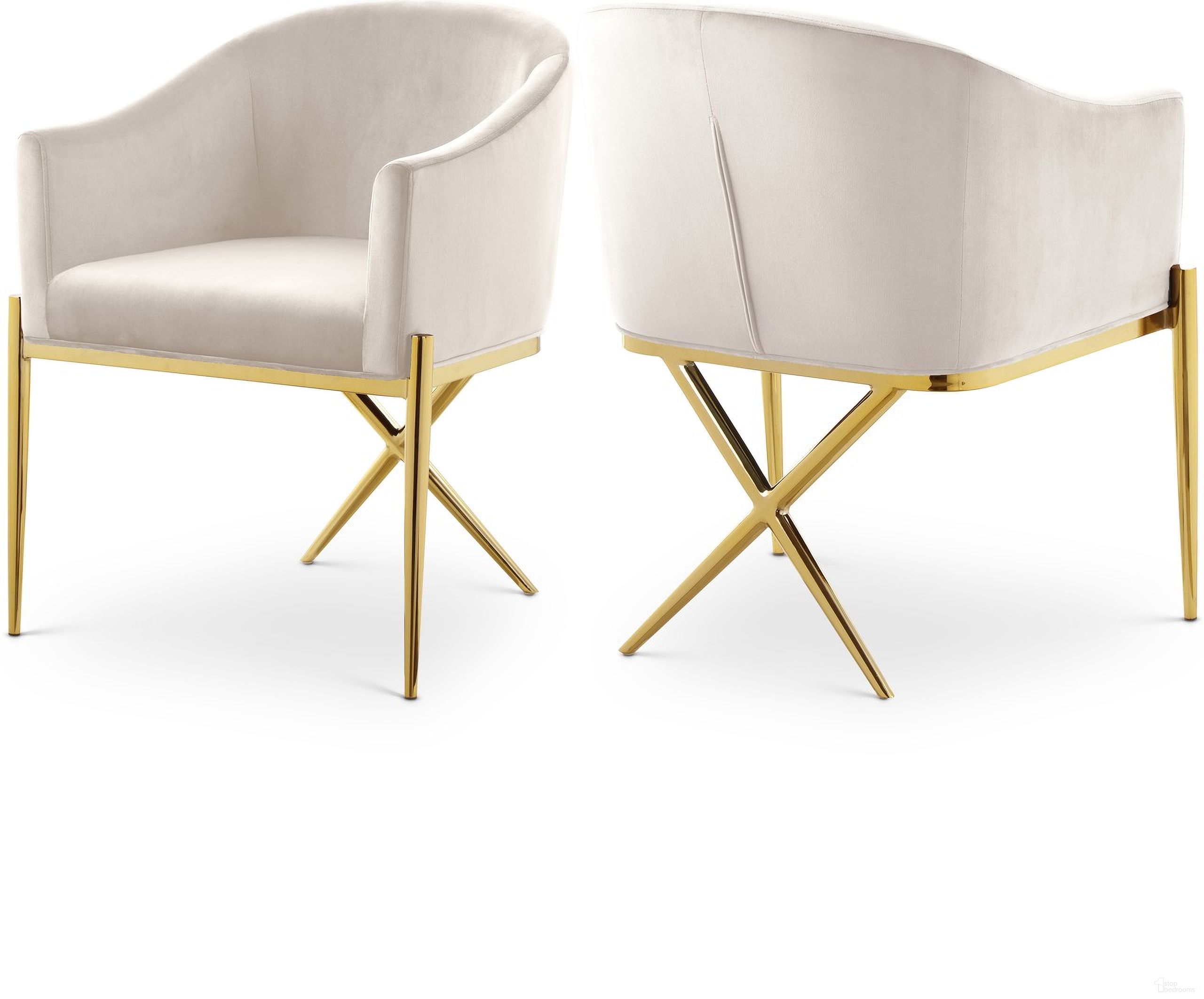 The appearance of Xavier Velvet Dining Chair In Cream designed by Meridian in the modern / contemporary interior design. This cream velvet piece of furniture was selected by 1StopBedrooms from Xavier Collection to add a touch of cosiness and style into your home. Sku: 763Cream-C. Material: Velvet. Chair Type: Arm Chair.