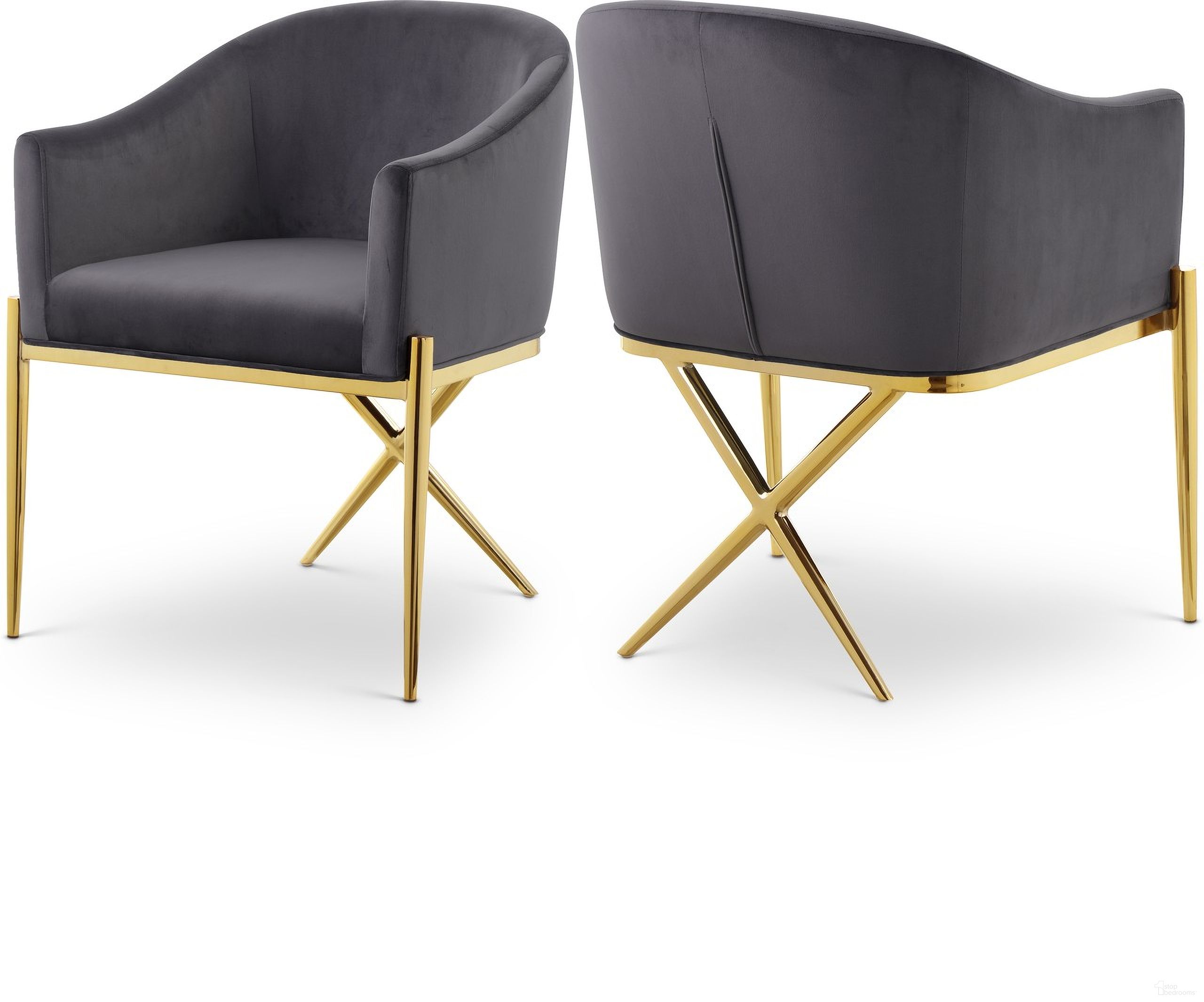 Xavier Velvet Dining Chair In Grey/Gold