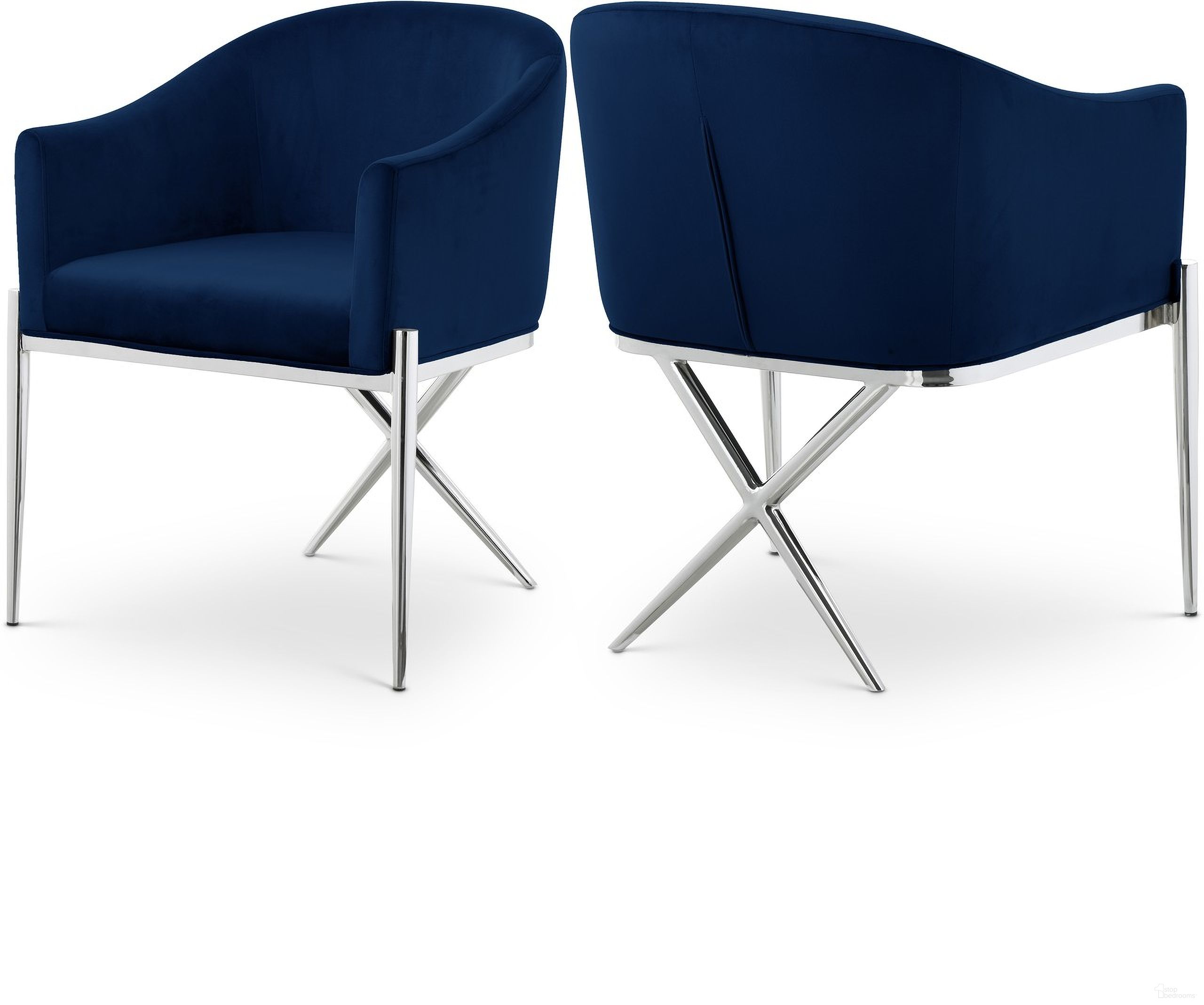 The appearance of Xavier Velvet Dining Chair In Navy/Chrome designed by Meridian in the modern / contemporary interior design. This navy piece of furniture was selected by 1StopBedrooms from Xavier Collection to add a touch of cosiness and style into your home. Sku: 762Navy-C. Material: Velvet. Chair Type: Arm Chair.