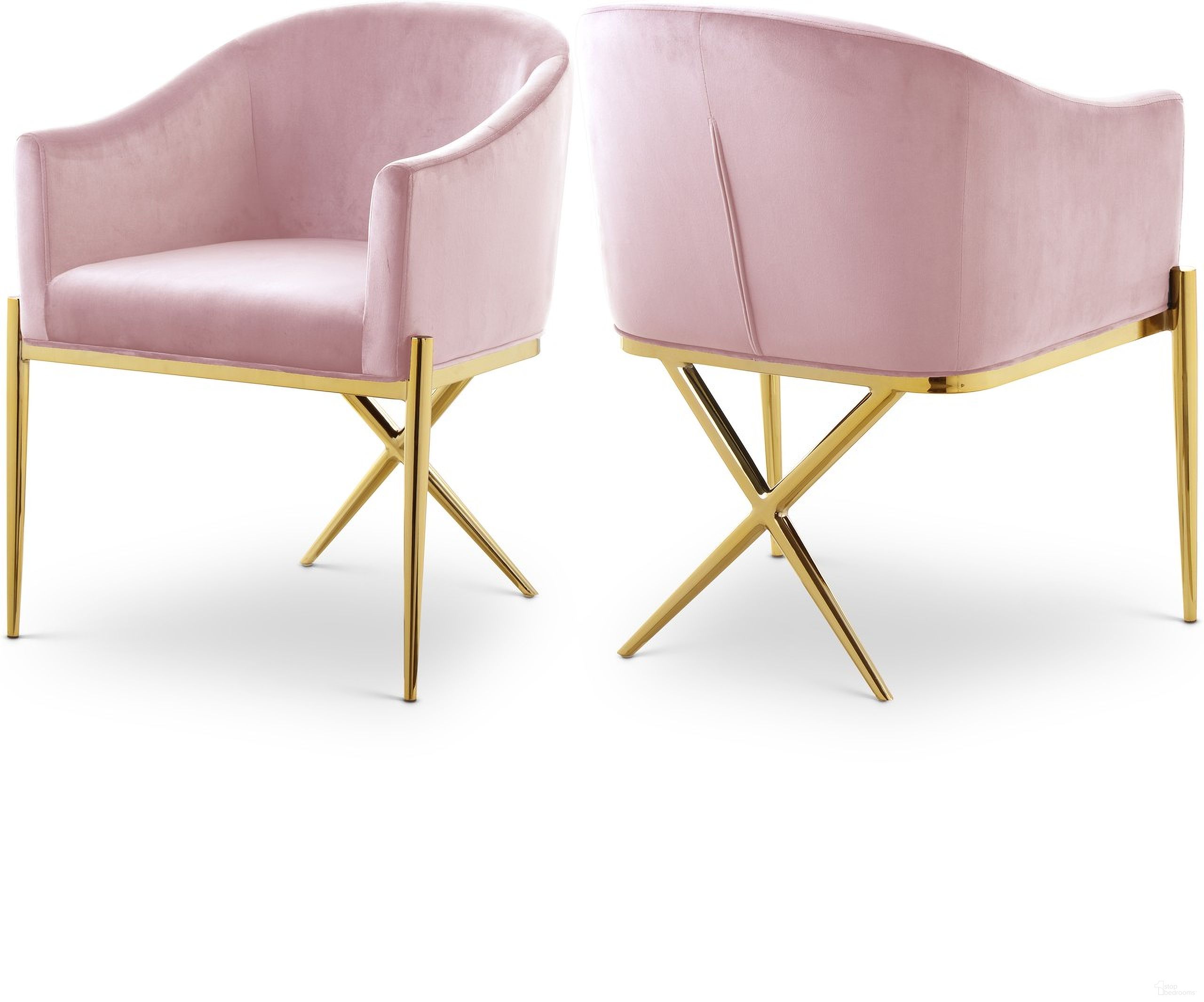 Xavier Velvet Dining Chair In Pink