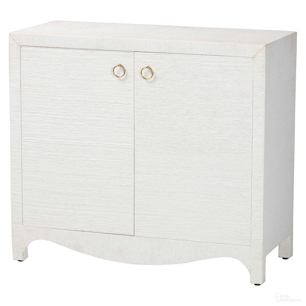 Ximena Grasscloth 2-Door Storage Cabinet In White and Gold