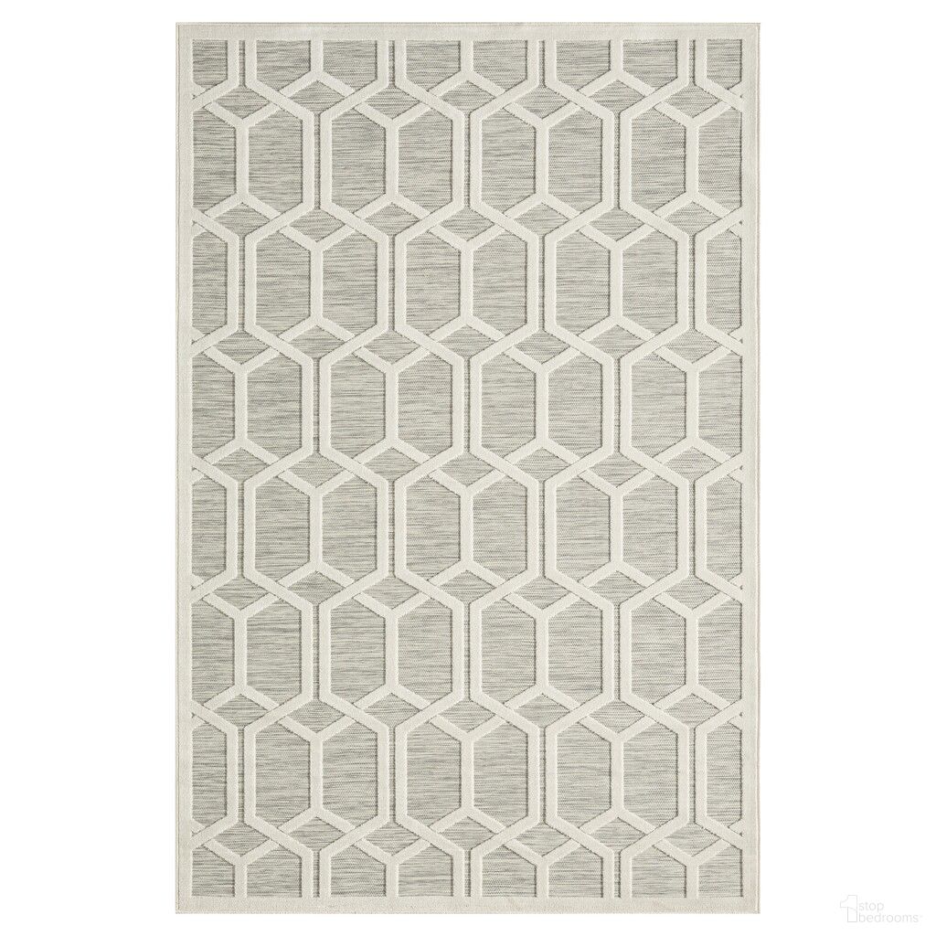 Yalvo Geometric Power-Loomed Indoor/Outdoor Area Rug In Gray and Ivory