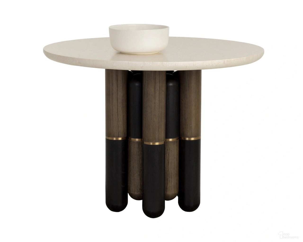 Yanna 39.5 Inch Marble Look Round Bistro Table In Black and Brown