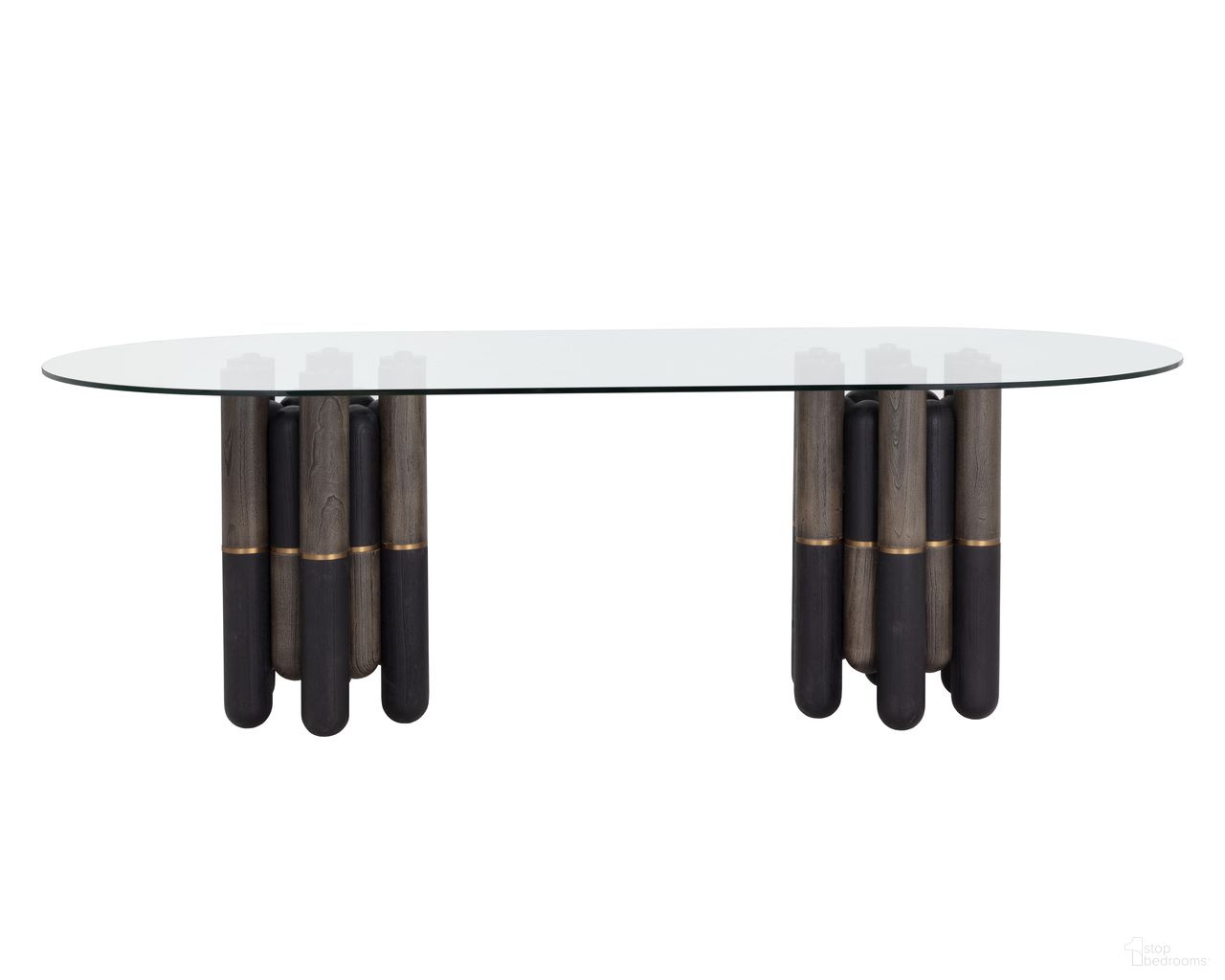 Yanna 94.5 Inch Oval Glass Dining Table In Black and Brown