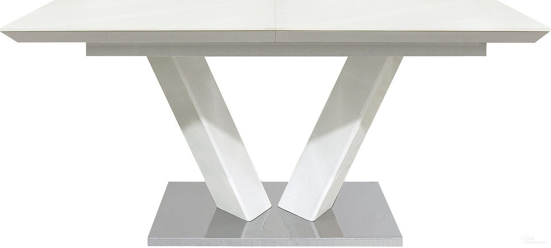 The appearance of Yannis Dining Table In White designed by Homelegance in the modern / contemporary interior design. This white piece of furniture  was selected by 1StopBedrooms from Yannis Collection to add a touch of cosiness and style into your home. Sku: 5503T;5503B;5503M. Table Base Style: Pedestal. Material: Wood. Table Top Shape: Rectangular. Size: 36" x 79".