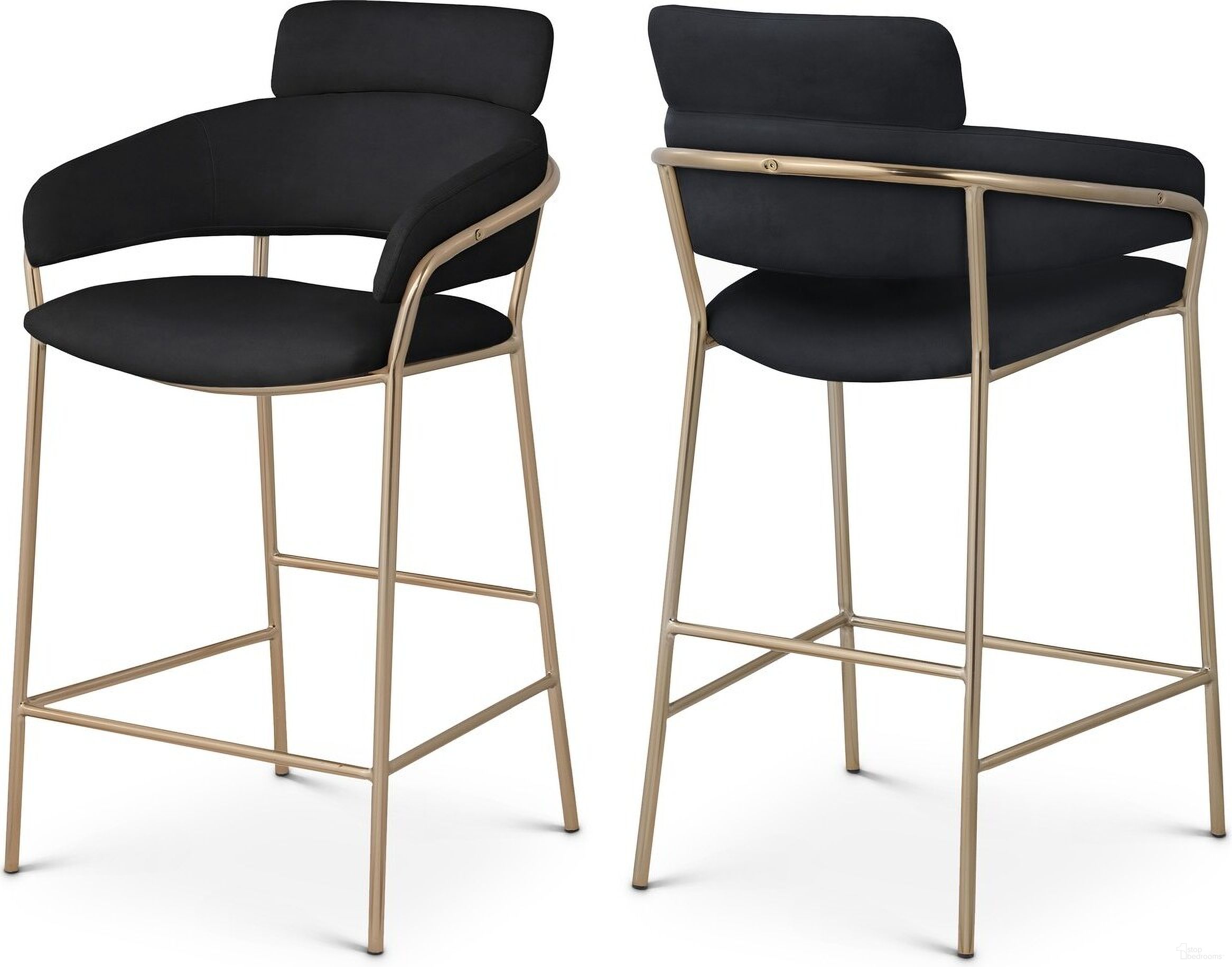 The appearance of Yara Velvet Counter Stool In Black designed by Meridian in the modern / contemporary interior design. This black piece of furniture  was selected by 1StopBedrooms from Yara Collection to add a touch of cosiness and style into your home. Sku: 550Black-C. Material: Velvet.
