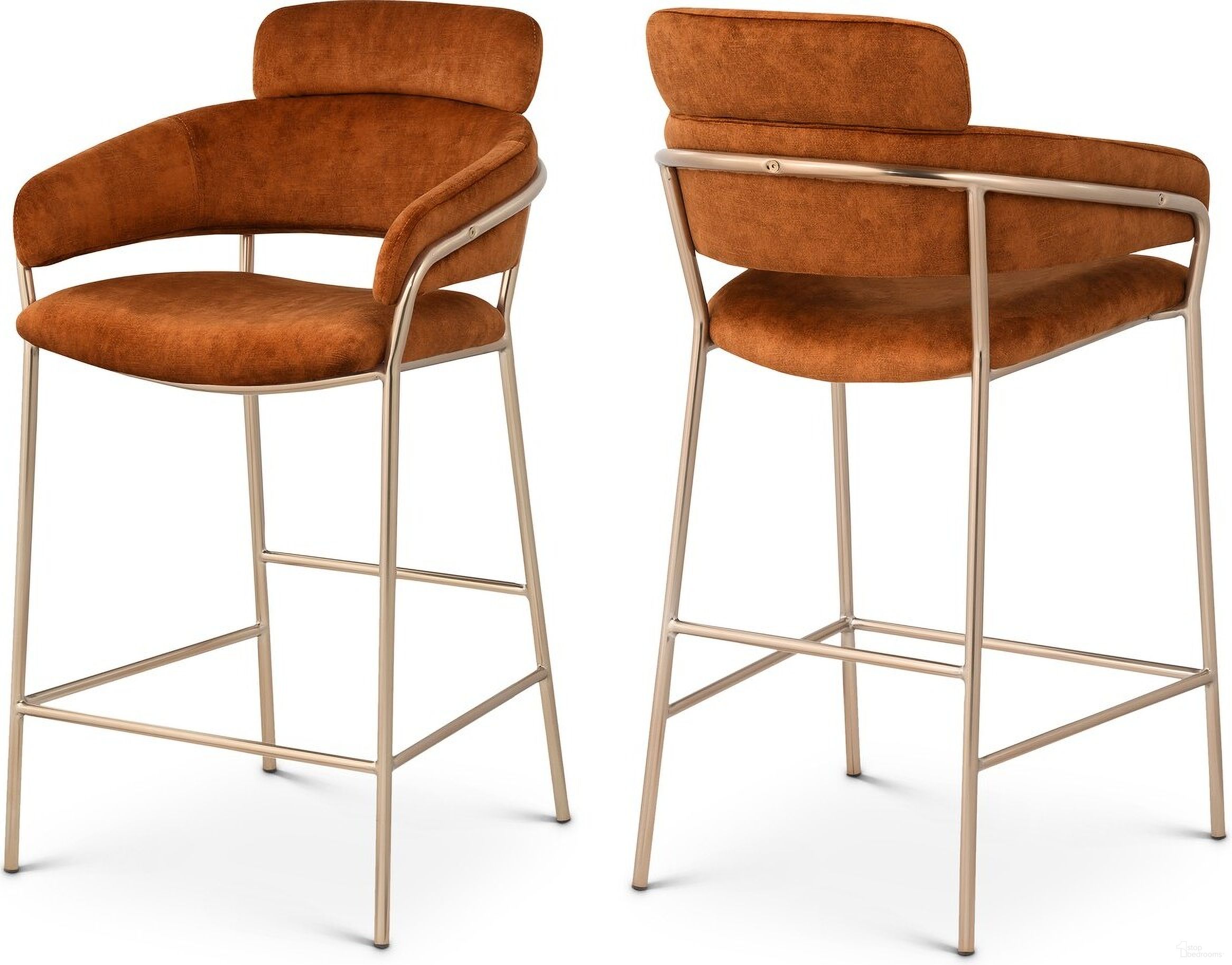 The appearance of Yara Velvet Counter Stool In Cognac designed by Meridian in the modern / contemporary interior design. This cognac piece of furniture was selected by 1StopBedrooms from Yara Collection to add a touch of cosiness and style into your home. Sku: 550Cognac-C. Material: Velvet.