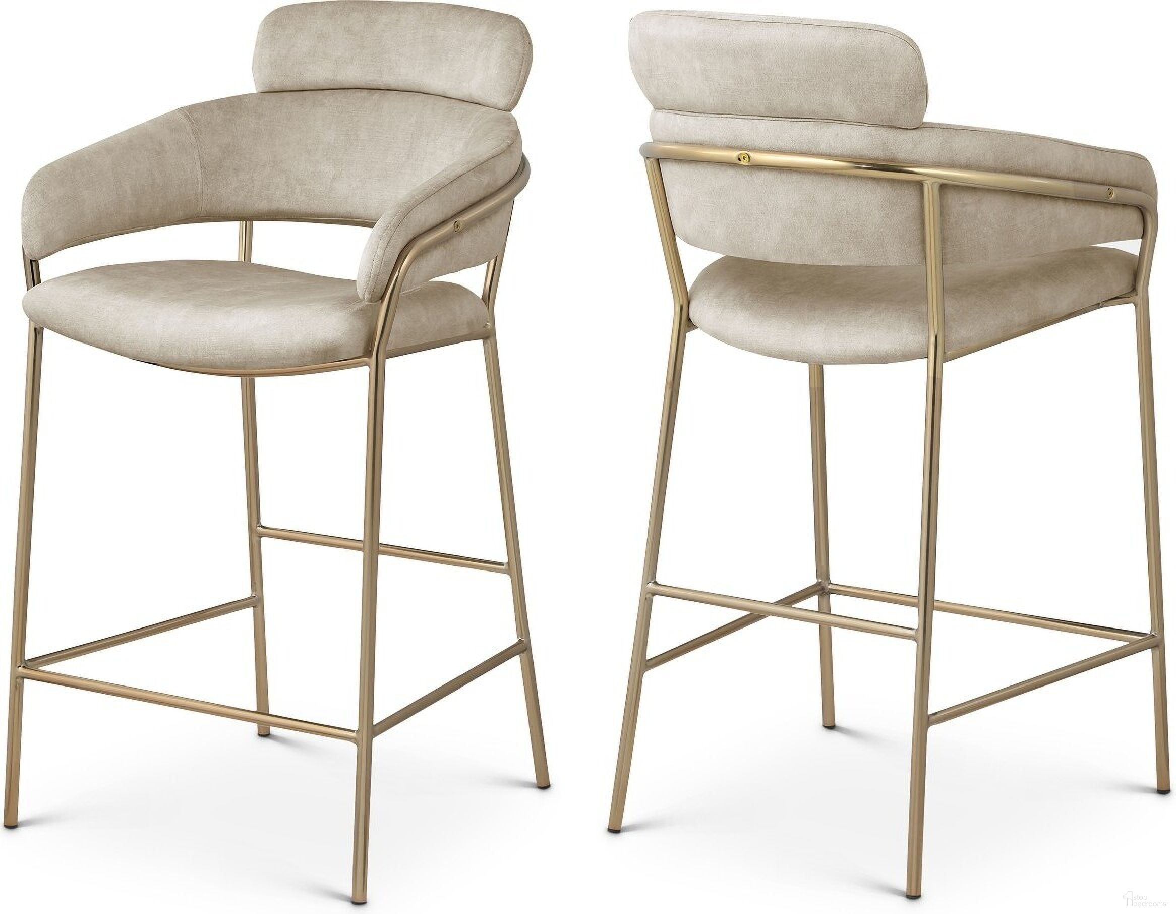 The appearance of Yara Velvet Counter Stool In Stone designed by Meridian in the modern / contemporary interior design. This stone piece of furniture was selected by 1StopBedrooms from Yara Collection to add a touch of cosiness and style into your home. Sku: 550Stone-C. Material: Velvet.