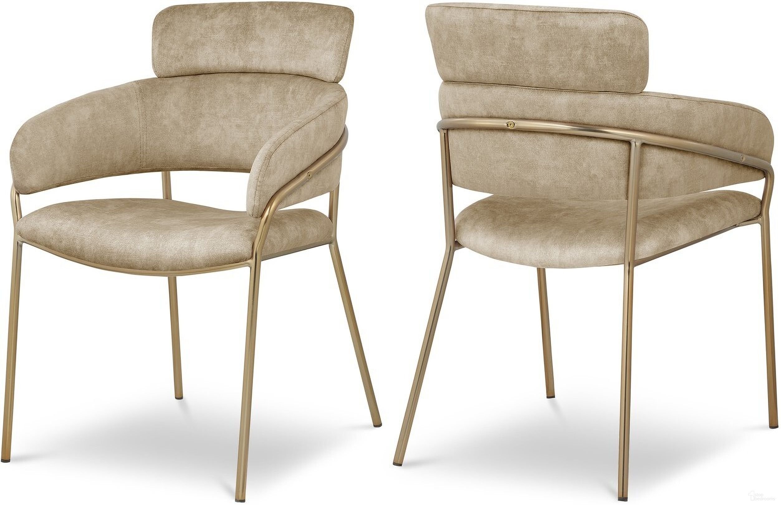 The appearance of Yara Velvet Dining Chair Set of 2 In Beige designed by Meridian in the modern / contemporary interior design. This beige piece of furniture was selected by 1StopBedrooms from Yara Collection to add a touch of cosiness and style into your home. Sku: 549Beige-C. Material: Velvet. Chair Type: Arm Chair.