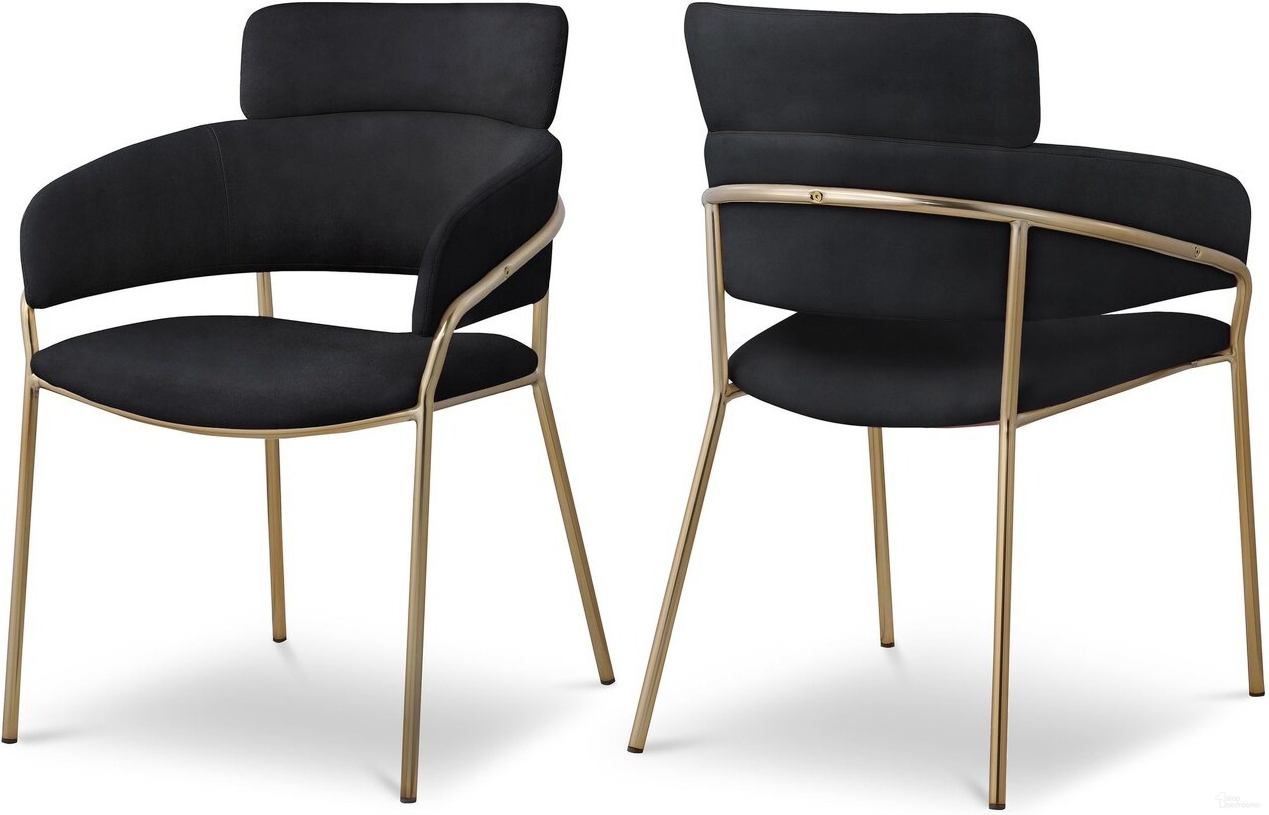 The appearance of Yara Velvet Dining Chair Set of 2 In Black designed by Meridian in the modern / contemporary interior design. This black piece of furniture  was selected by 1StopBedrooms from Yara Collection to add a touch of cosiness and style into your home. Sku: 549Black-C. Material: Velvet. Chair Type: Arm Chair.