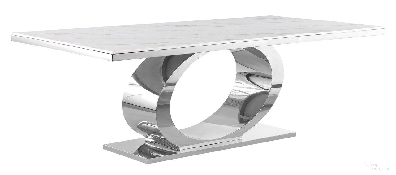 Yeong 87 x 44 Inch Dining Table In White Marble and Stainless Steel
