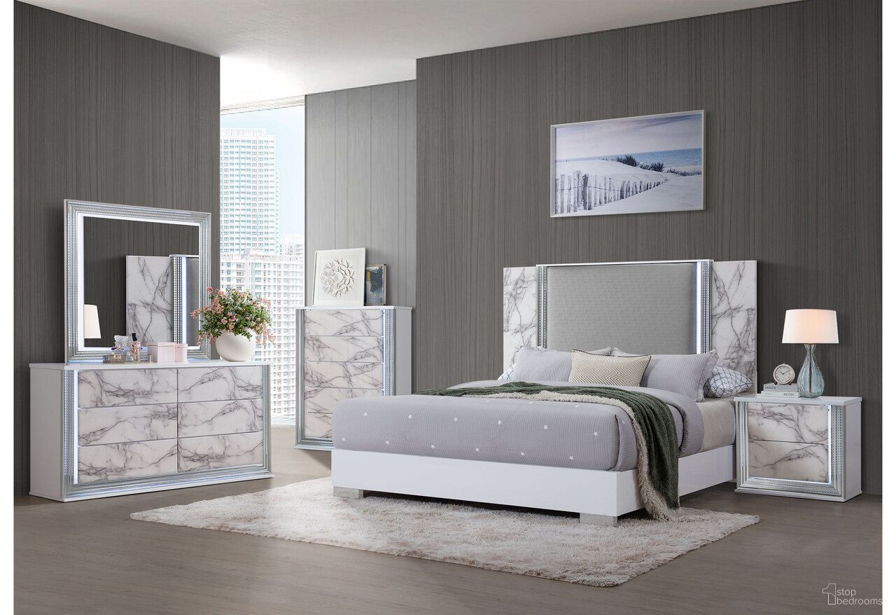 Ylime Marble Bedroom Set with LED In White