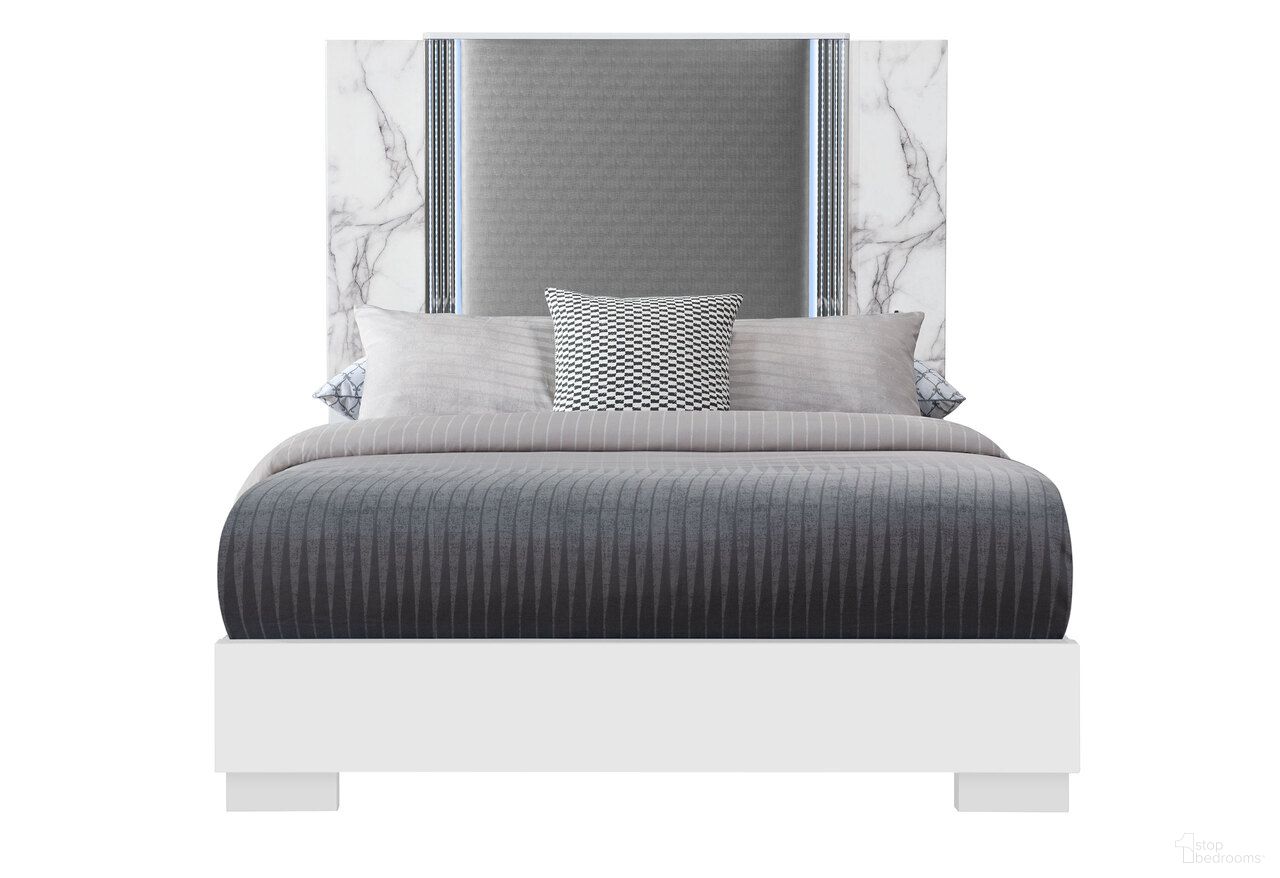 Ylime Marble Queen Bed with LED In White