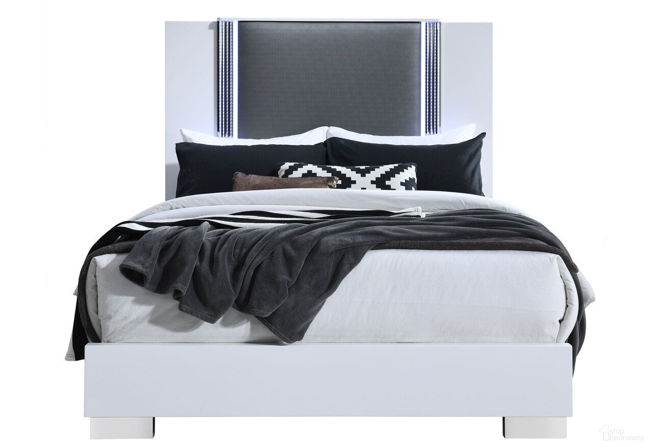 Ylime Queen Bed with LED Fully Slatted In Smooth White