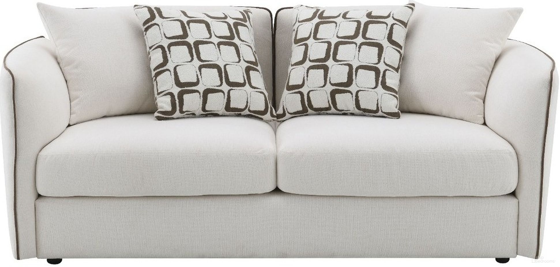 The appearance of Yolanda Loveseat with 4 Pillows In Beige Chenille designed by ACME in the modern / contemporary interior design. This beige chenille piece of furniture  was selected by 1StopBedrooms from Yolanda Collection to add a touch of cosiness and style into your home. Sku: LV03606. Material: Fabric.