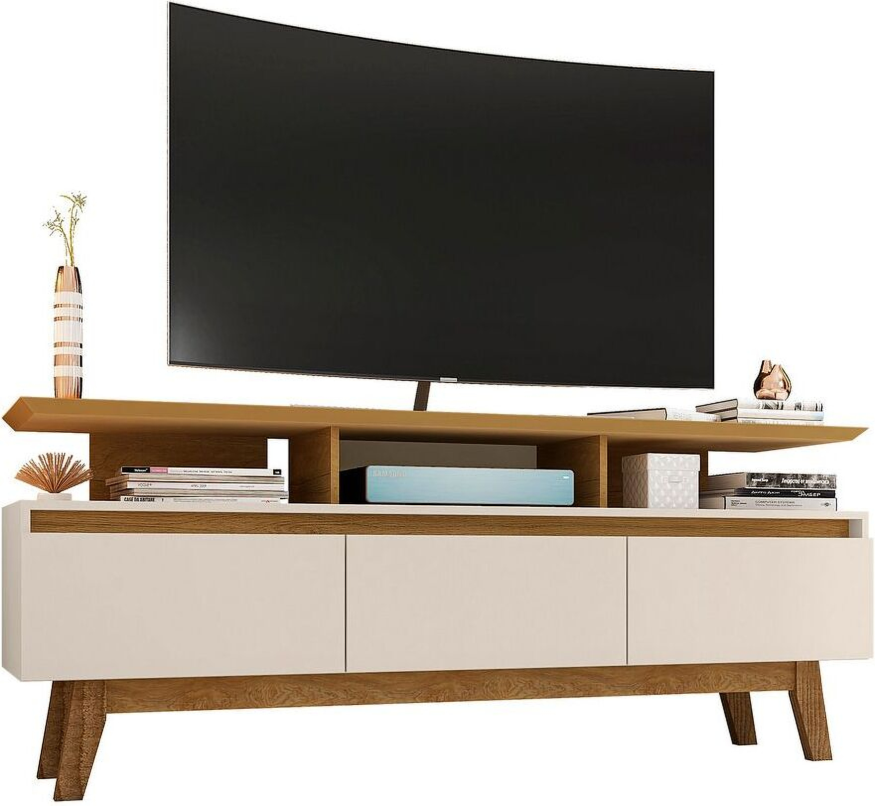 Yonkers 62.99 TV Stand in Off White and Cinnamon by Manhattan Comfort