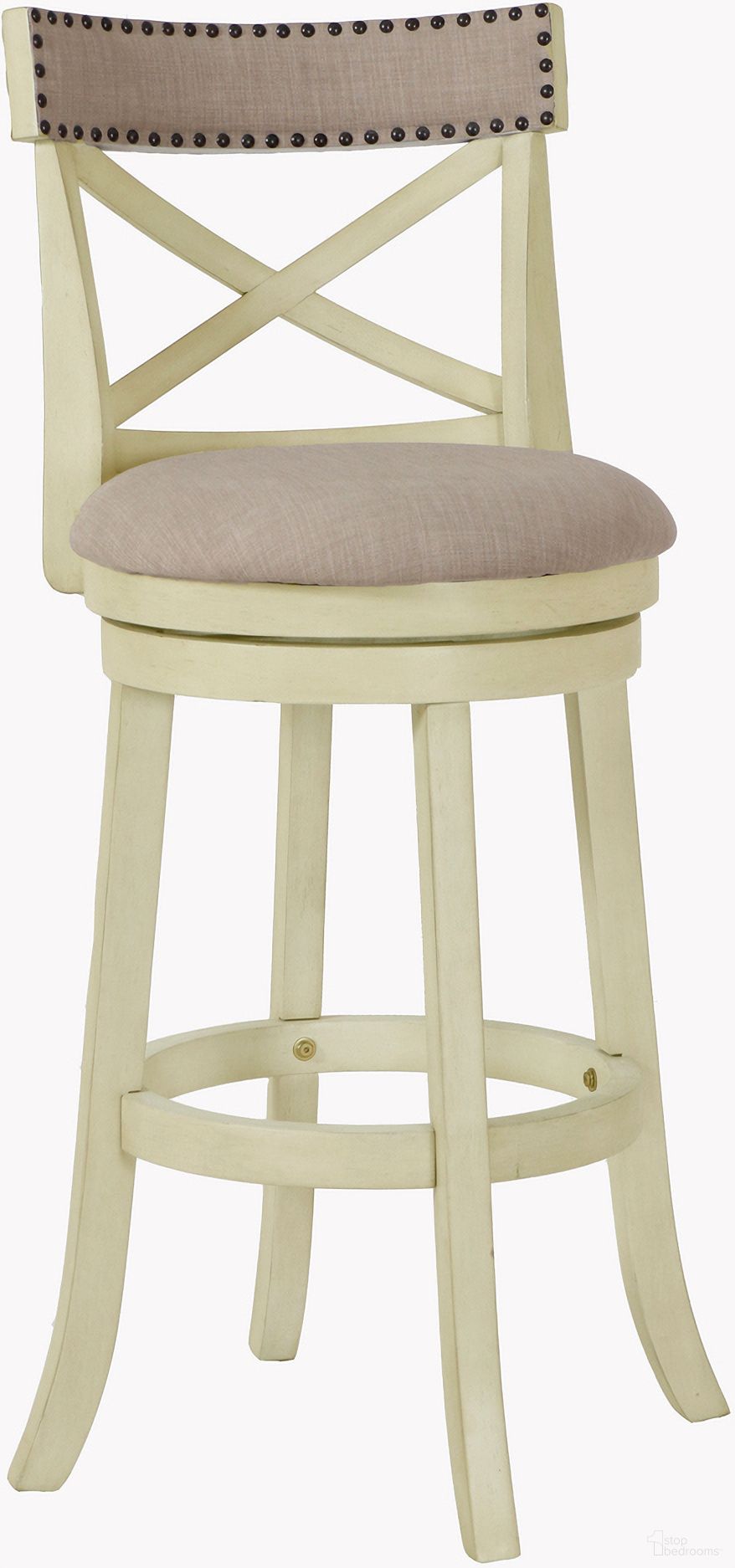 The appearance of York Antique White 29 Inch Bar Stool designed by New Classic in the transitional interior design. This white piece of furniture was selected by 1StopBedrooms from York Collection to add a touch of cosiness and style into your home. Sku: S1219-BS-FW. Material: Wood.