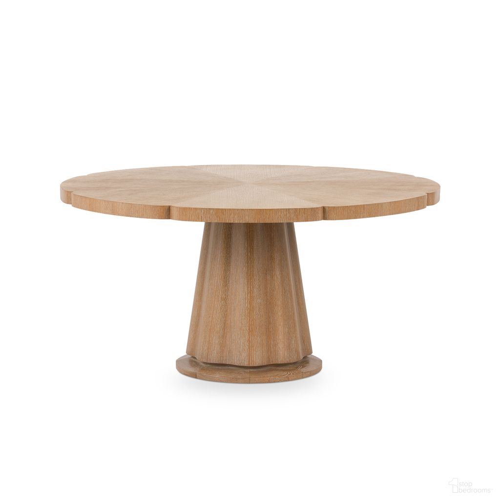 The appearance of York Dining Table In Almond designed by Villa & House in the transitional interior design. This almond piece of furniture  was selected by 1StopBedrooms from York Collection to add a touch of cosiness and style into your home. Sku: YRK-375-93-TB. Table Base Style: Pedestal. Table Top Shape: Round. Size: 60". Material: Cerused Oak.