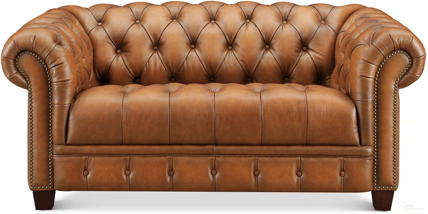 The appearance of York Leather Loveseat In Saddle Brown designed by Hydeline in the traditional interior design. This saddle brown piece of furniture  was selected by 1StopBedrooms from York Collection to add a touch of cosiness and style into your home. Sku: 67239-20V01-LS2825. Material: Leather.