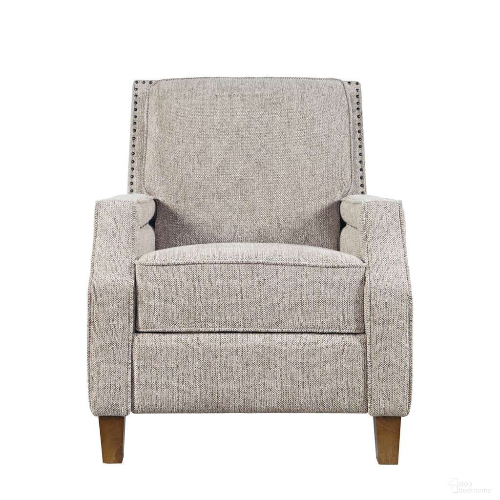 The appearance of York Push Back Upholstered Recliner Accent Chair with Nailhead Trim In Sand designed by Jofran in the transitional interior design. This sand piece of furniture  was selected by 1StopBedrooms from York Collection to add a touch of cosiness and style into your home. Sku: YORK-RCL-SAND. Material: Upholstery.