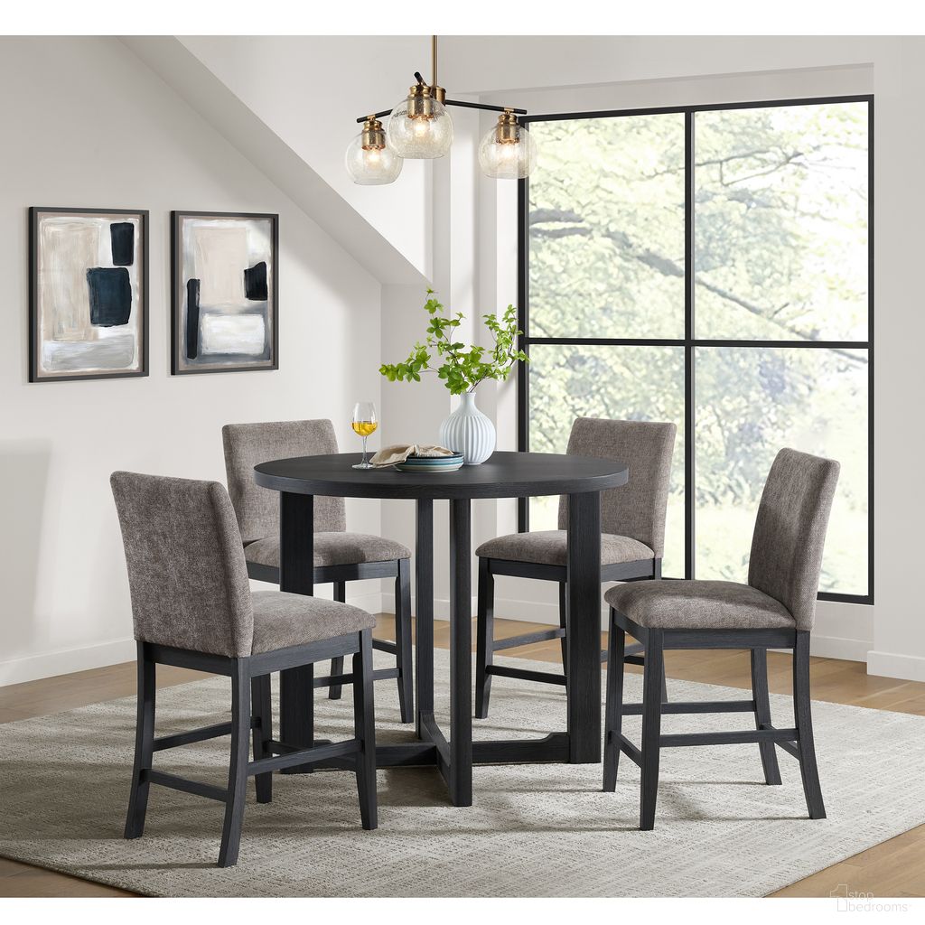 The appearance of Yorkshire 5 Piece Counter Set with Table and 4 Chairs In Espresso and Brown designed by Picket House in the transitional interior design. This brown and espresso piece of furniture was selected by 1StopBedrooms from Yorkshire Collection to add a touch of cosiness and style into your home. Sku: D-19600-3-5CS. Table Base Style: Trestle. Table Top Shape: Round. Material: Paper.