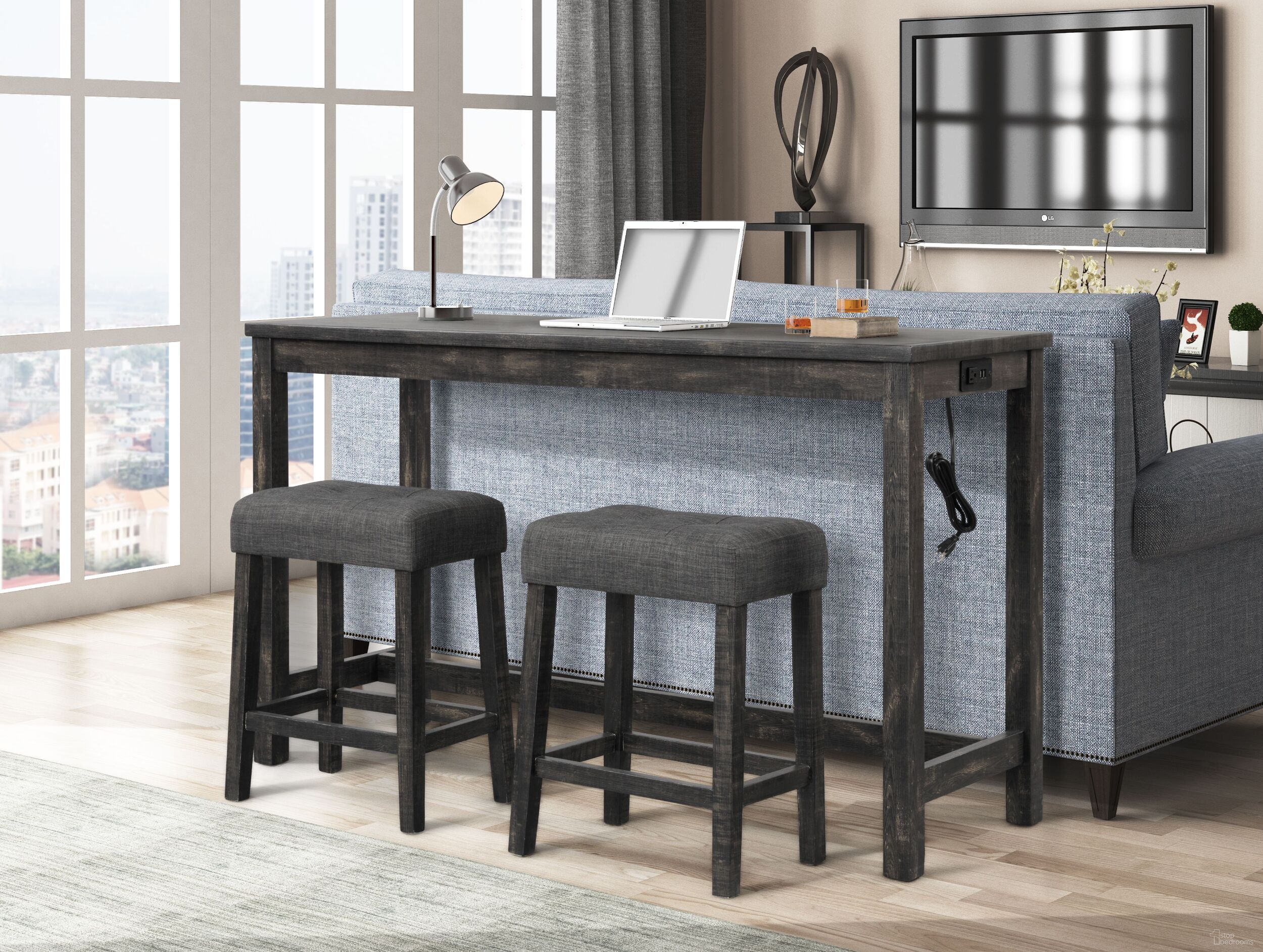 Yosef 3 Piece Rectangular Wood Bar Set In Charcoal