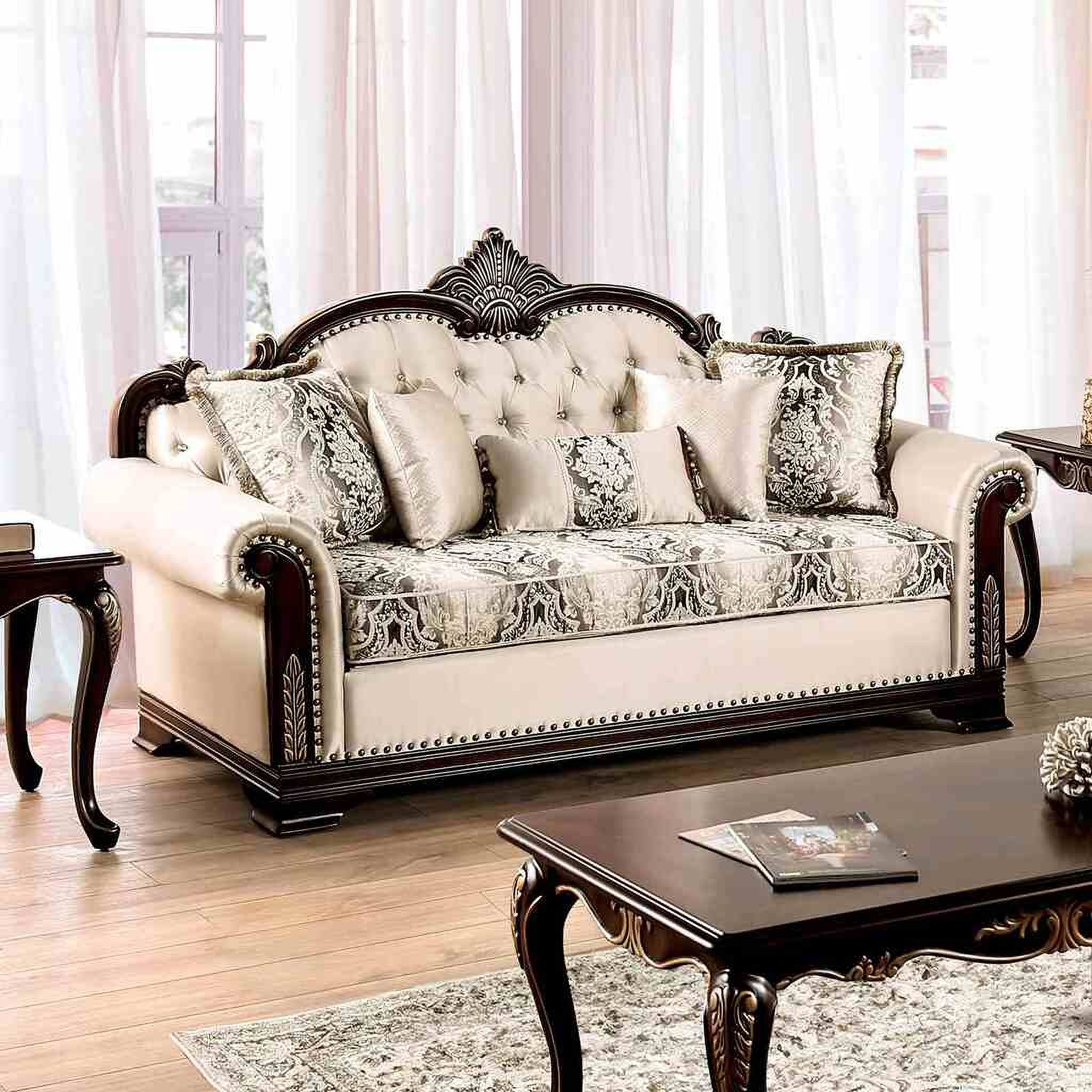 The appearance of Yucatan Sofa In Dark Cherry and Beige designed by Furniture of America in the traditional interior design. This dark cherry and beige piece of furniture was selected by 1StopBedrooms from Yucatan Collection to add a touch of cosiness and style into your home. Sku: FM65004BG-SF-1;FM65004BG-SF-2. Material: Fabric.