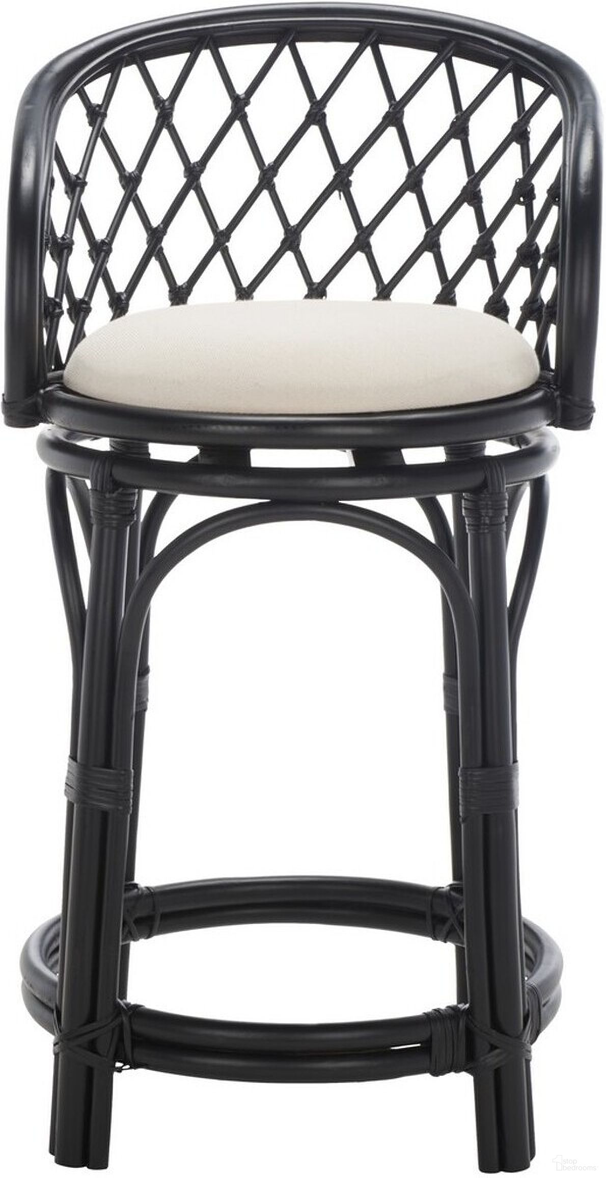 The appearance of Yuta Rattan Counter Stool with Cushion in Black and White designed by Safavieh in the coastal interior design. This black and white piece of furniture was selected by 1StopBedrooms from Yuta Collection to add a touch of cosiness and style into your home. Sku: BST6504B. Material: Rattan.