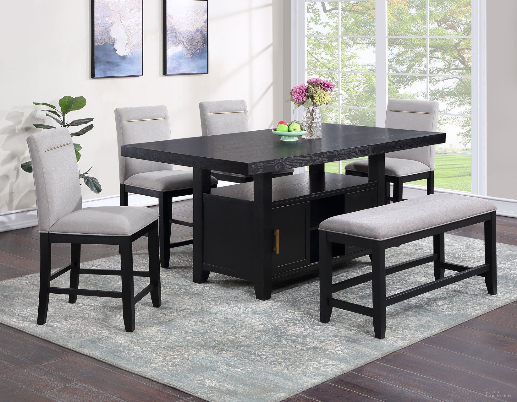Yves 6 Piece Counter Height Storage Dining Set In Black
