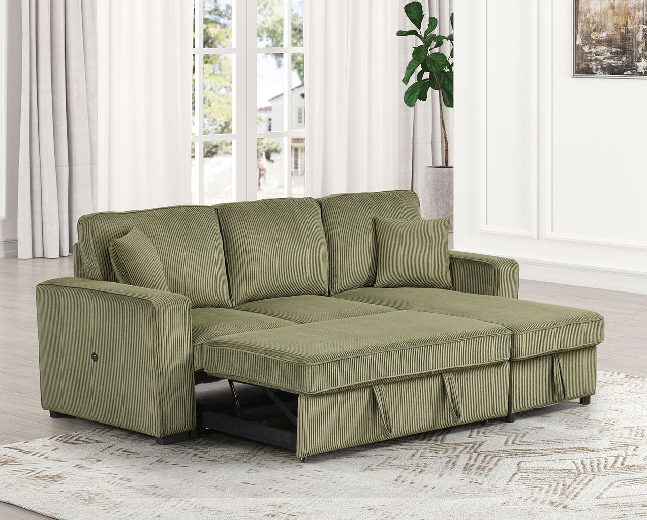 The appearance of Yves Sectional In Green designed by Furniture of America in the modern / contemporary interior design. This green piece of furniture was selected by 1StopBedrooms from Yves Collection to add a touch of cosiness and style into your home. Sku: FM6964GR-1;FM6964GR-2. Material: Corduroy.