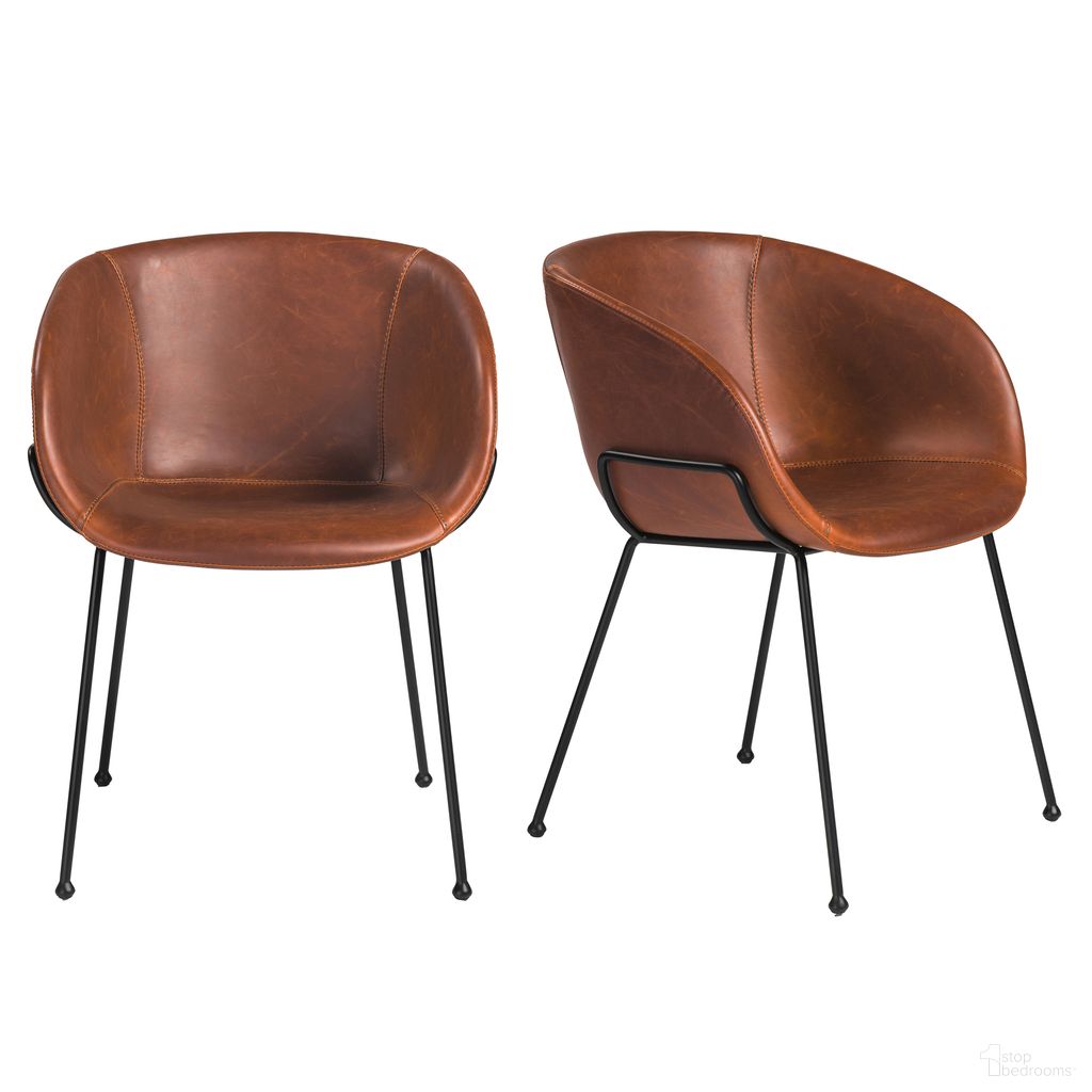The appearance of Zach Armchair Set of 2 In Saddle Brown Leatherette designed by Euro Style in the modern / contemporary interior design. This saddle brown leatherette piece of furniture was selected by 1StopBedrooms from Zach Collection to add a touch of cosiness and style into your home. Sku: 30488DKBRN. Material: Leather. Chair Type: Arm Chair.
