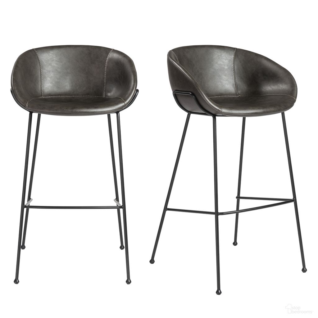 The appearance of Zach Barstool Set of 2 In Charcoal Gray Leatherette designed by Euro Style in the modern / contemporary interior design. This charcoal gray leatherette piece of furniture was selected by 1StopBedrooms from Zach Collection to add a touch of cosiness and style into your home. Sku: 30490DKGRY. Material: Leather.