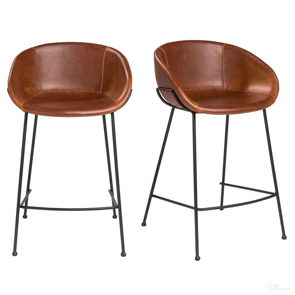The appearance of Zach Counter Stool Set of 2 In Saddle Brown Leatherette designed by Euro Style in the modern / contemporary interior design. This saddle brown leatherette piece of furniture was selected by 1StopBedrooms from Zach Collection to add a touch of cosiness and style into your home. Sku: 30491DKBRN. Material: Leather.