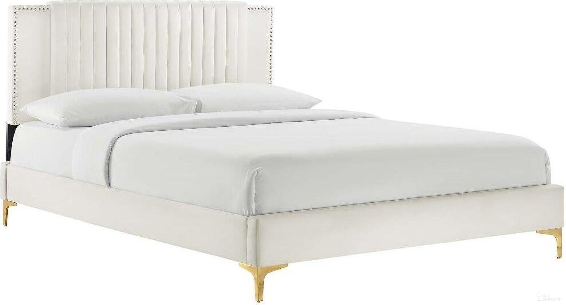 Zahra Channel Tufted Performance Velvet Queen Platform Bed In White MOD-6978-WHI