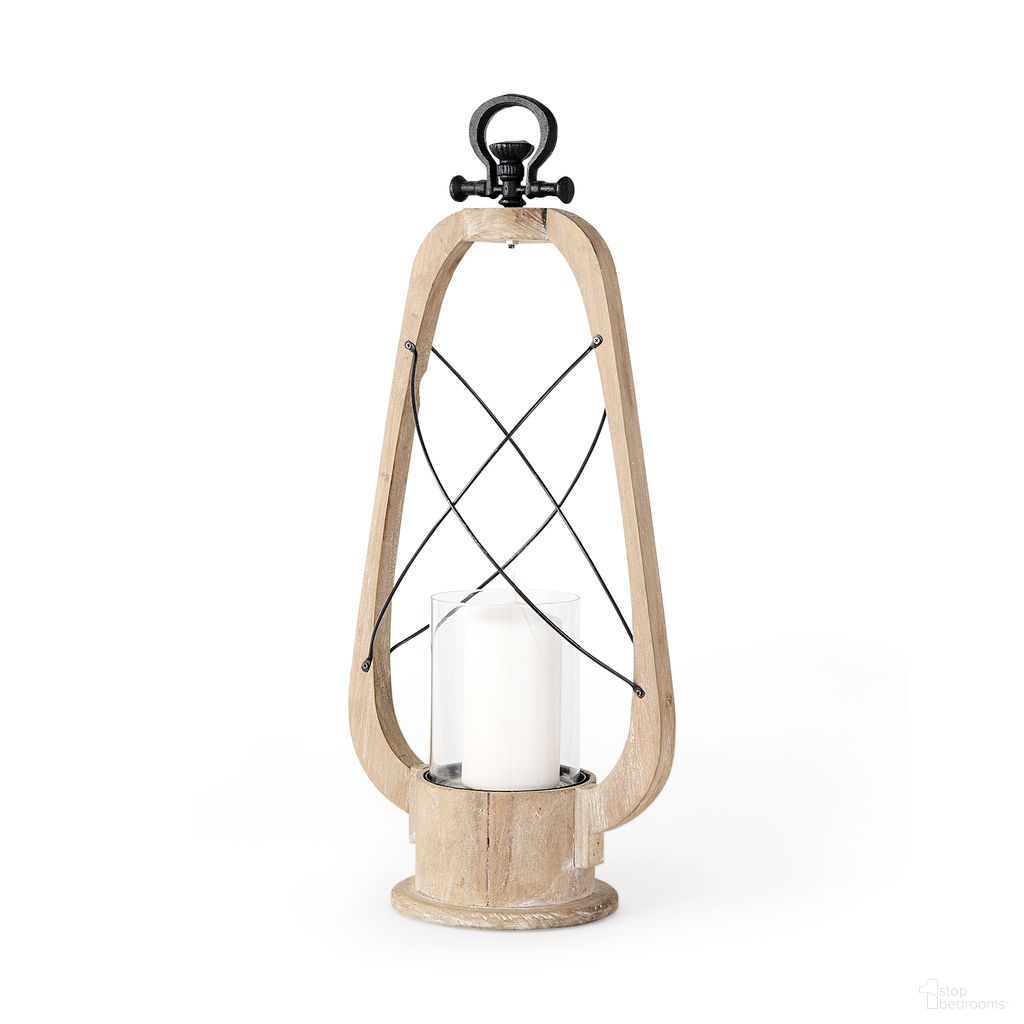 Zain II Large Wooden Vintage Inspired Candle Holder Lantern In Clear