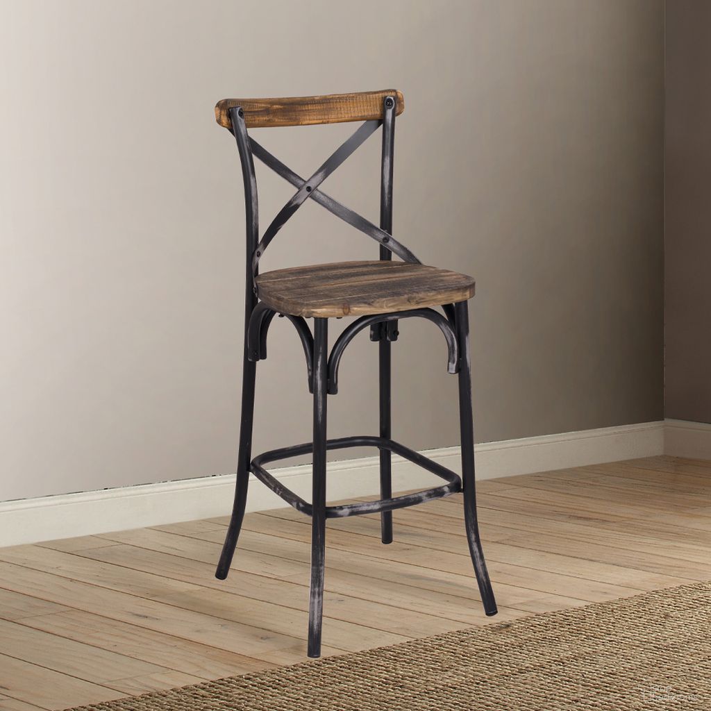 The appearance of Zaire Antique Black Bar Chair designed by ACME in the industrial interior design. This black and brown piece of furniture was selected by 1StopBedrooms from Zaire Collection to add a touch of cosiness and style into your home. Sku: 96640. Material: Wood.