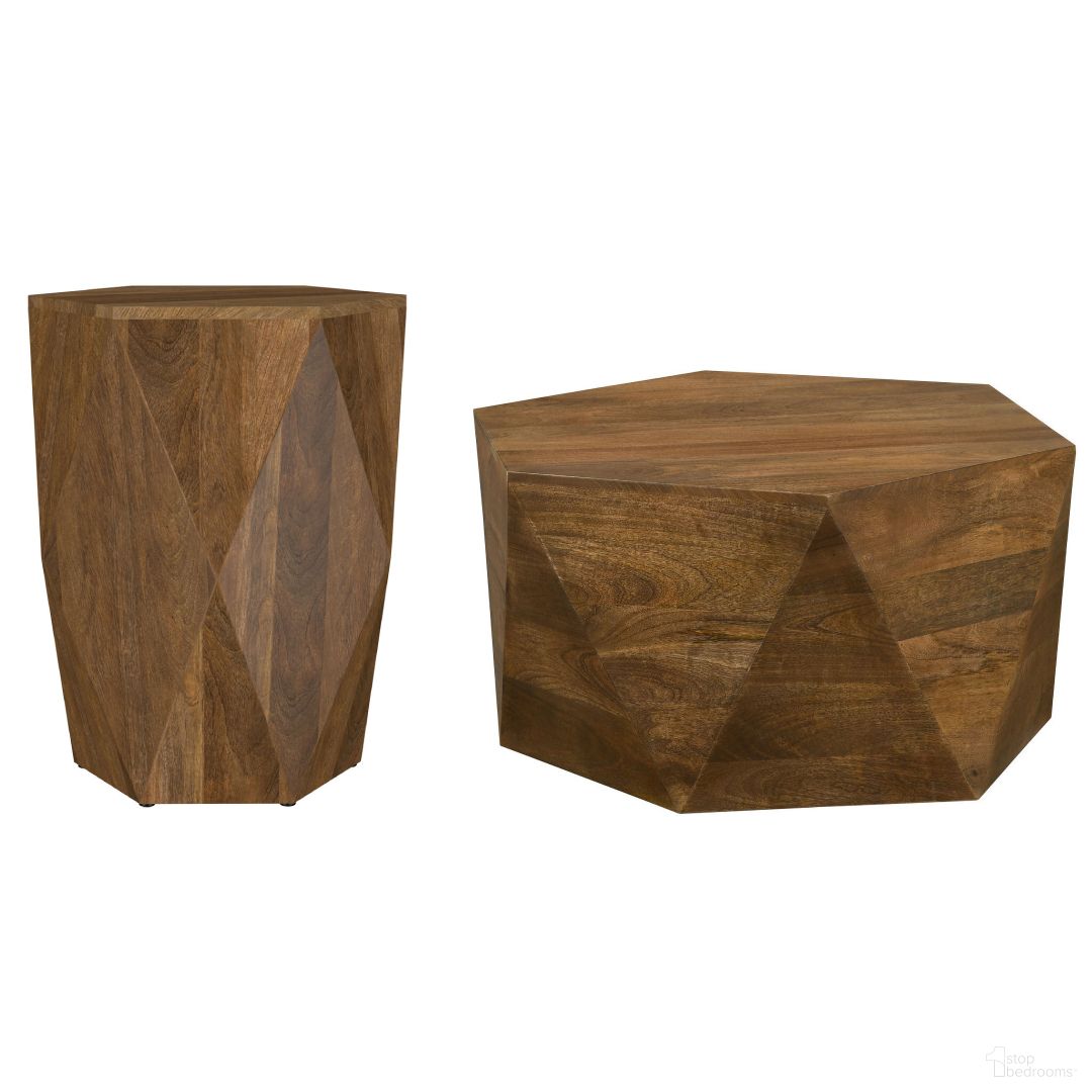 Zalika Hexagonal Solid Mango Wood Occasional Table Set In Natural