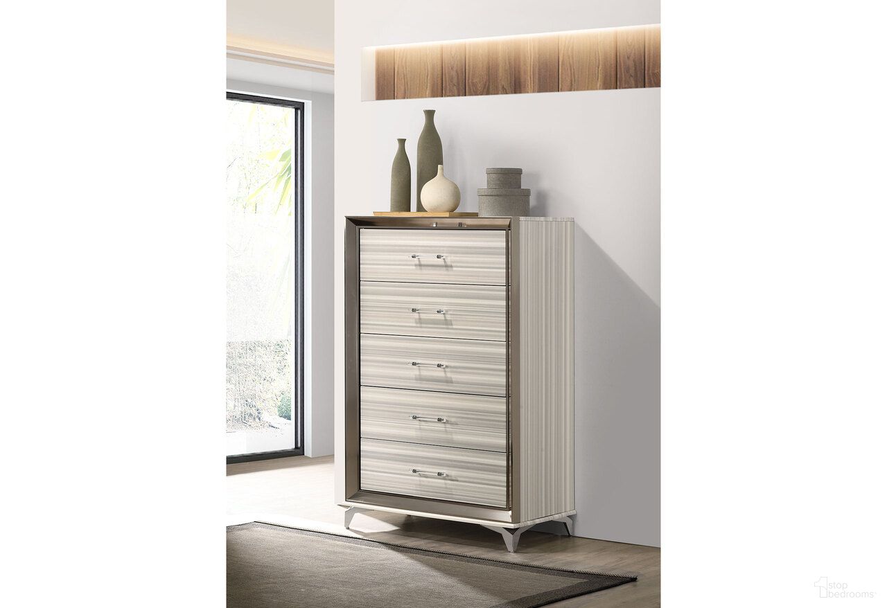 The appearance of Zambrano Chest In White designed by Global Furniture USA in the modern / contemporary interior design. This white piece of furniture was selected by 1StopBedrooms from Zambrano Collection to add a touch of cosiness and style into your home. Sku: ZAMBRANO-WHT-CH. Material: MDF.