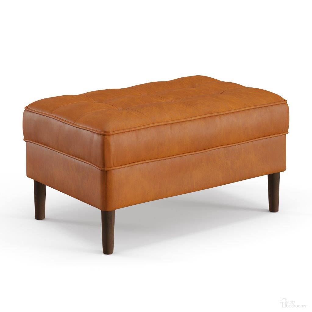 The appearance of Zander Genuine Leather Rectangular Ottoman In Caramel designed by Aeon in the modern / contemporary interior design. This caramel piece of furniture  was selected by 1StopBedrooms from Bloomfield Zander Collection to add a touch of cosiness and style into your home. Sku: AETH163-0-Caramel. Material: Wood.