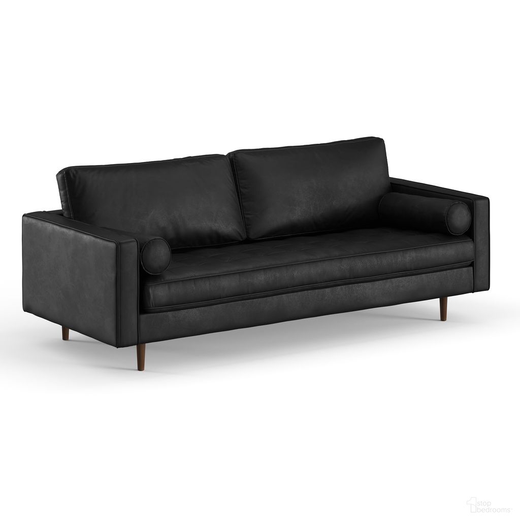 The appearance of Zander Genuine Leather Sofa  In Walnut and Black designed by Aeon in the modern / contemporary interior design. This walnut and black piece of furniture  was selected by 1StopBedrooms from Bloomfield Zander Collection to add a touch of cosiness and style into your home. Sku: AETH63-0-Black. Material: Genuine Leather.